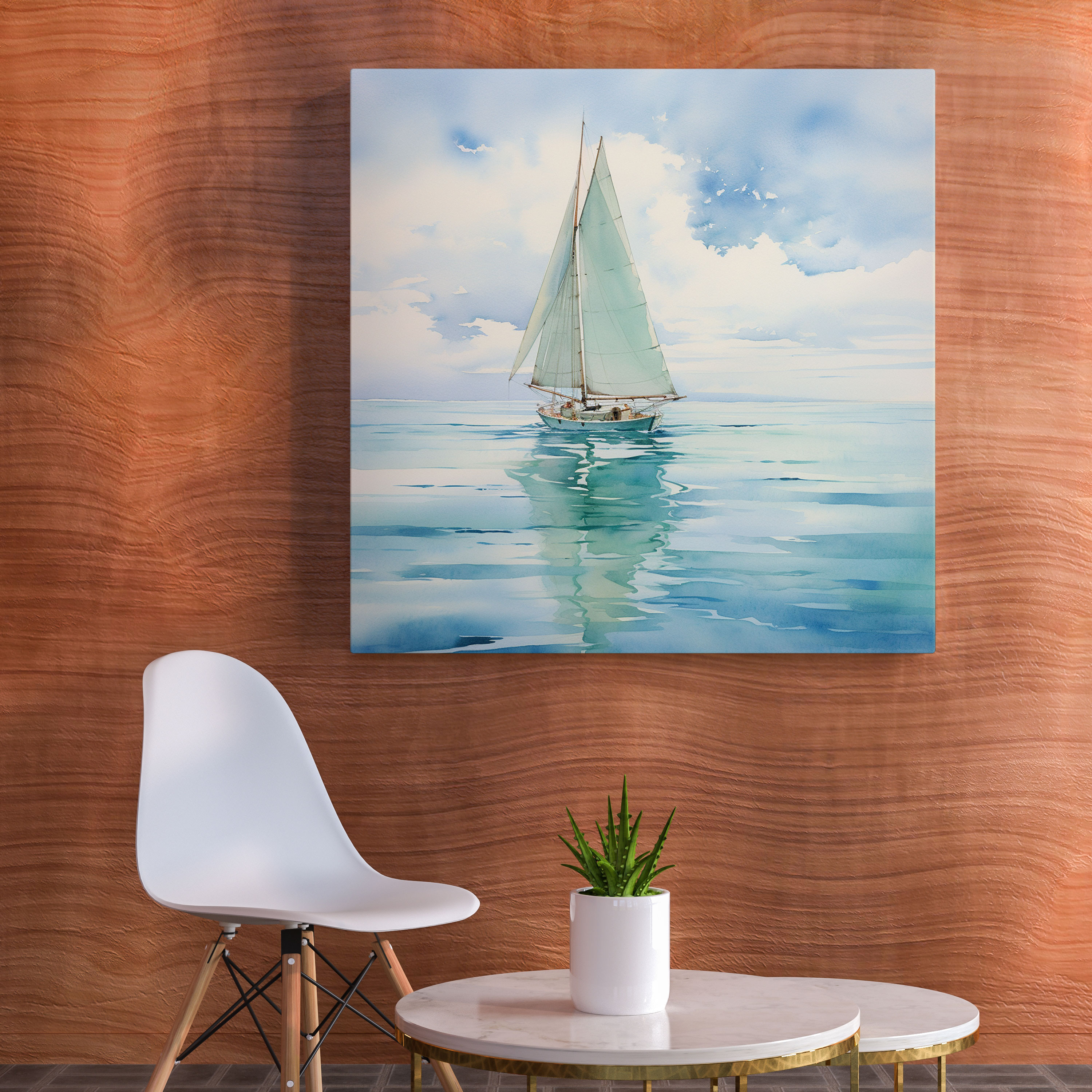 Seascape Wall Art - Peaceful Sailboat In Turquoise Waters - Seascape, Wall Decoration, Home Decoration, Canvas
