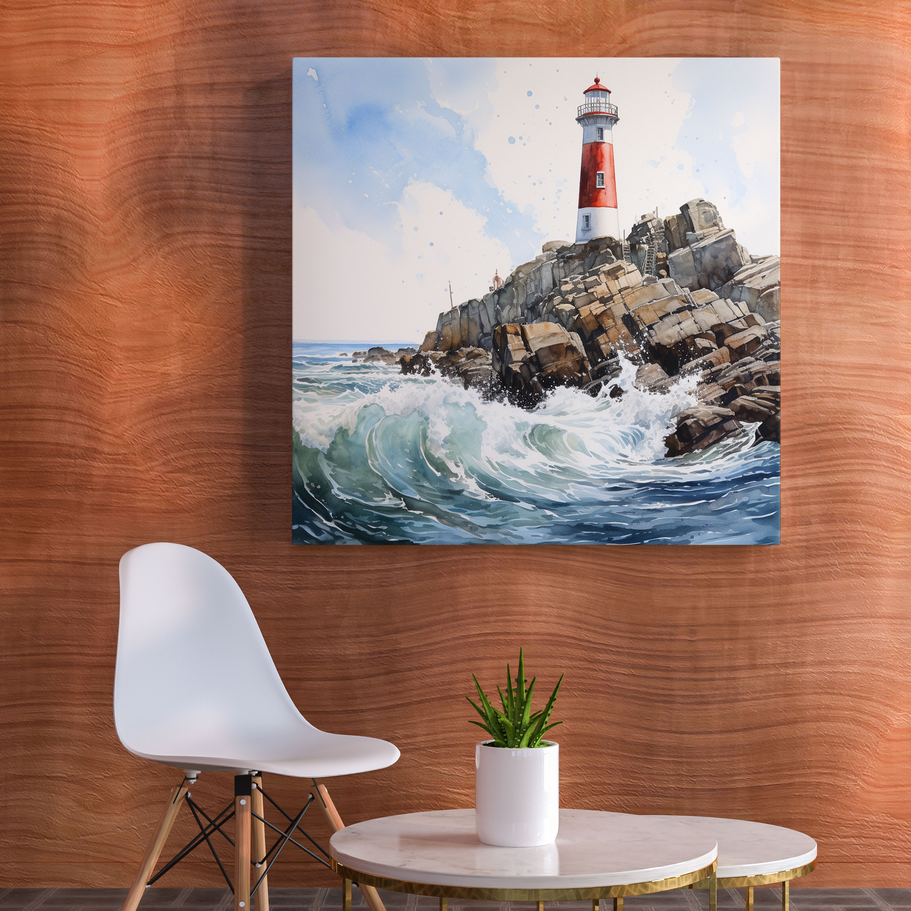 Seascape Wall Art - Realistic Lighthouse On Rocky Shore - Seascape, Detailed Brushwork, Home Decoration, Canvas