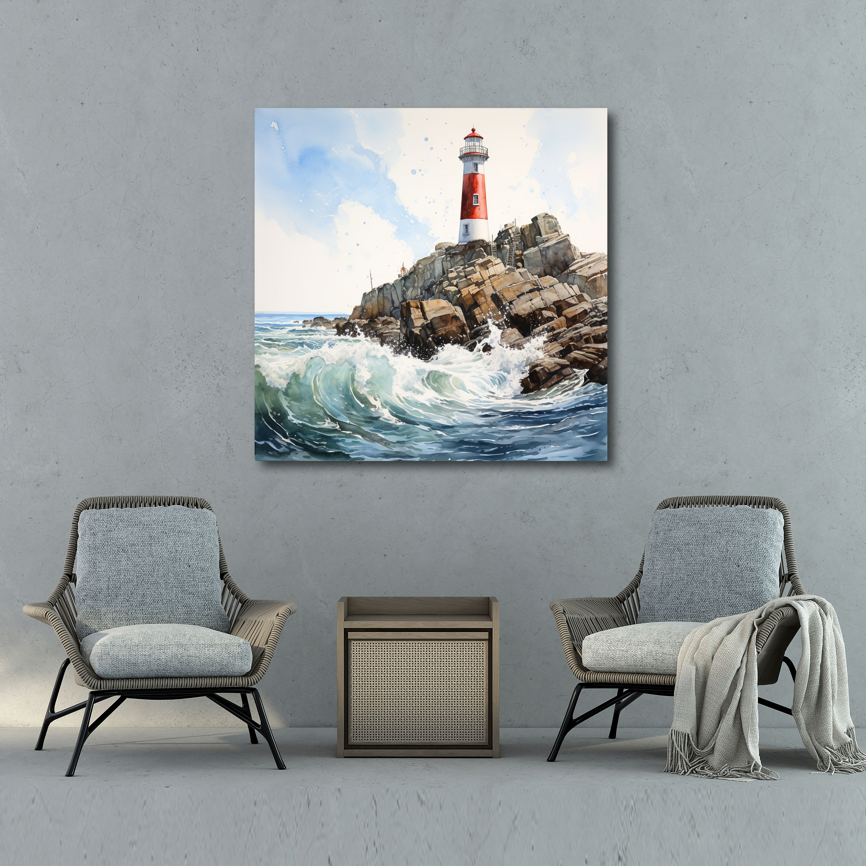 Seascape Wall Art - Realistic Lighthouse On Rocky Shore - Seascape, Detailed Brushwork, Home Decoration, Canvas