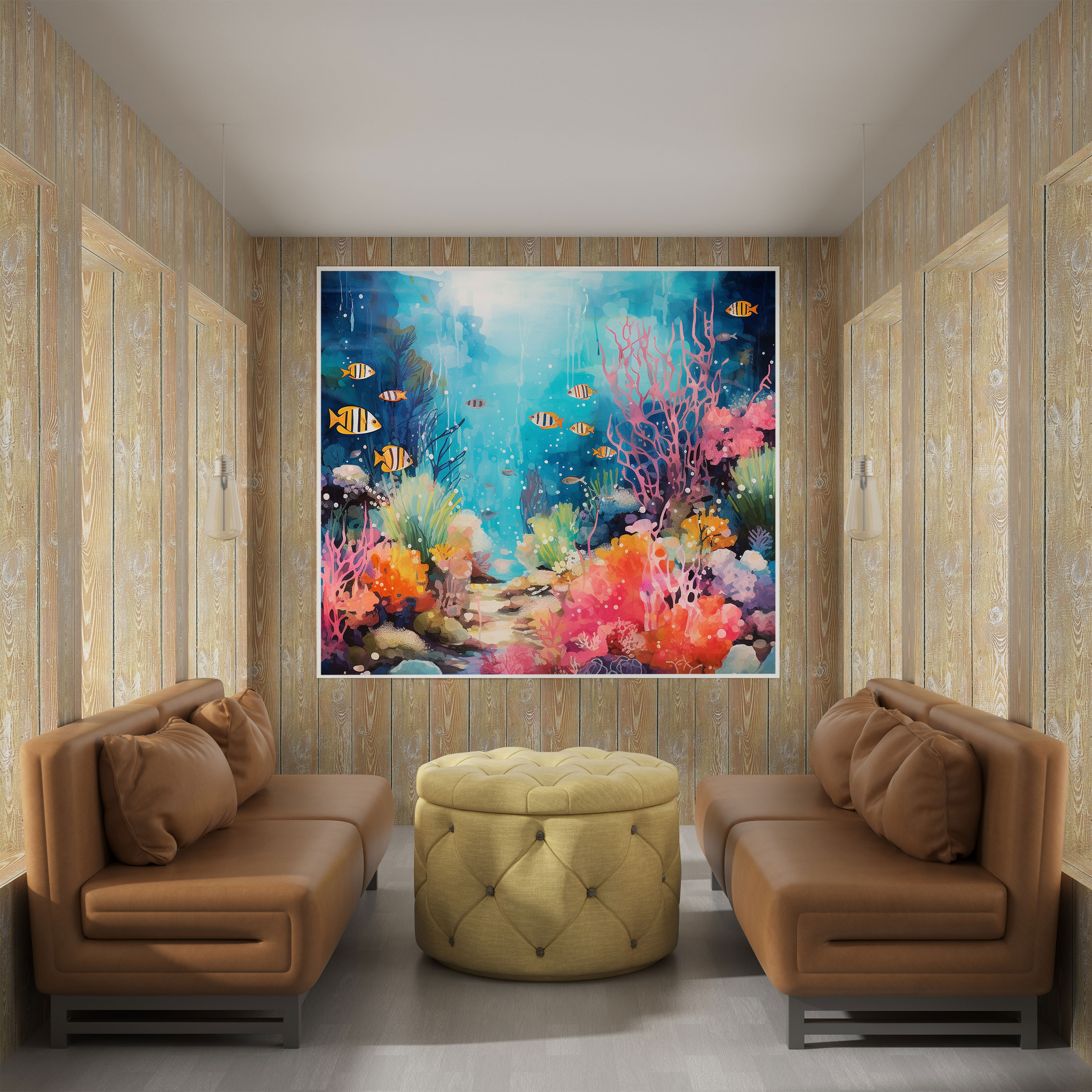 Seascape Canvas Print - Dreamy Underwater Coral Reef - Seascape, Coral Reefs, Wall Decoration, Mixed Media Artwork