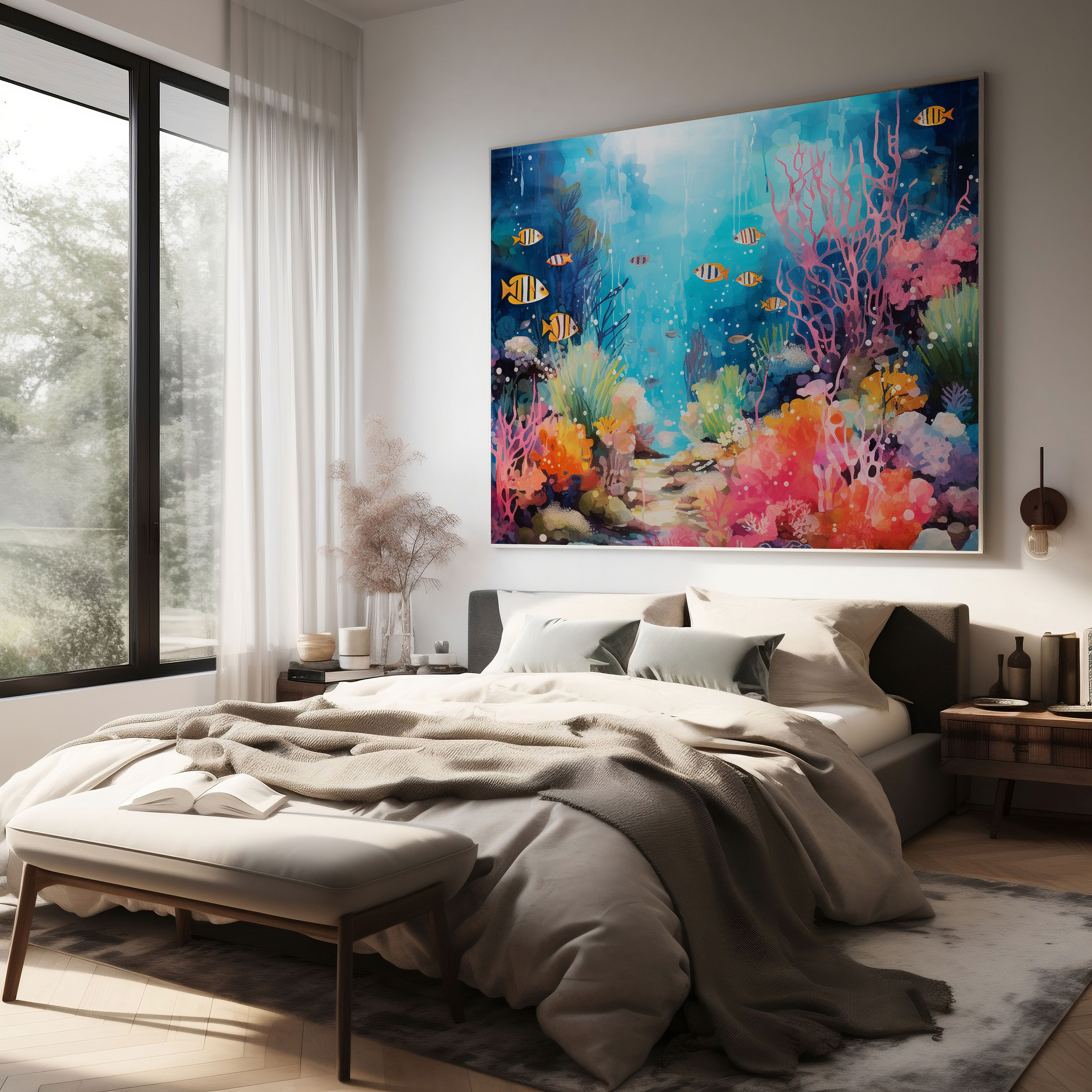 Seascape Canvas Print - Dreamy Underwater Coral Reef - Seascape, Coral Reefs, Wall Decoration, Mixed Media Artwork