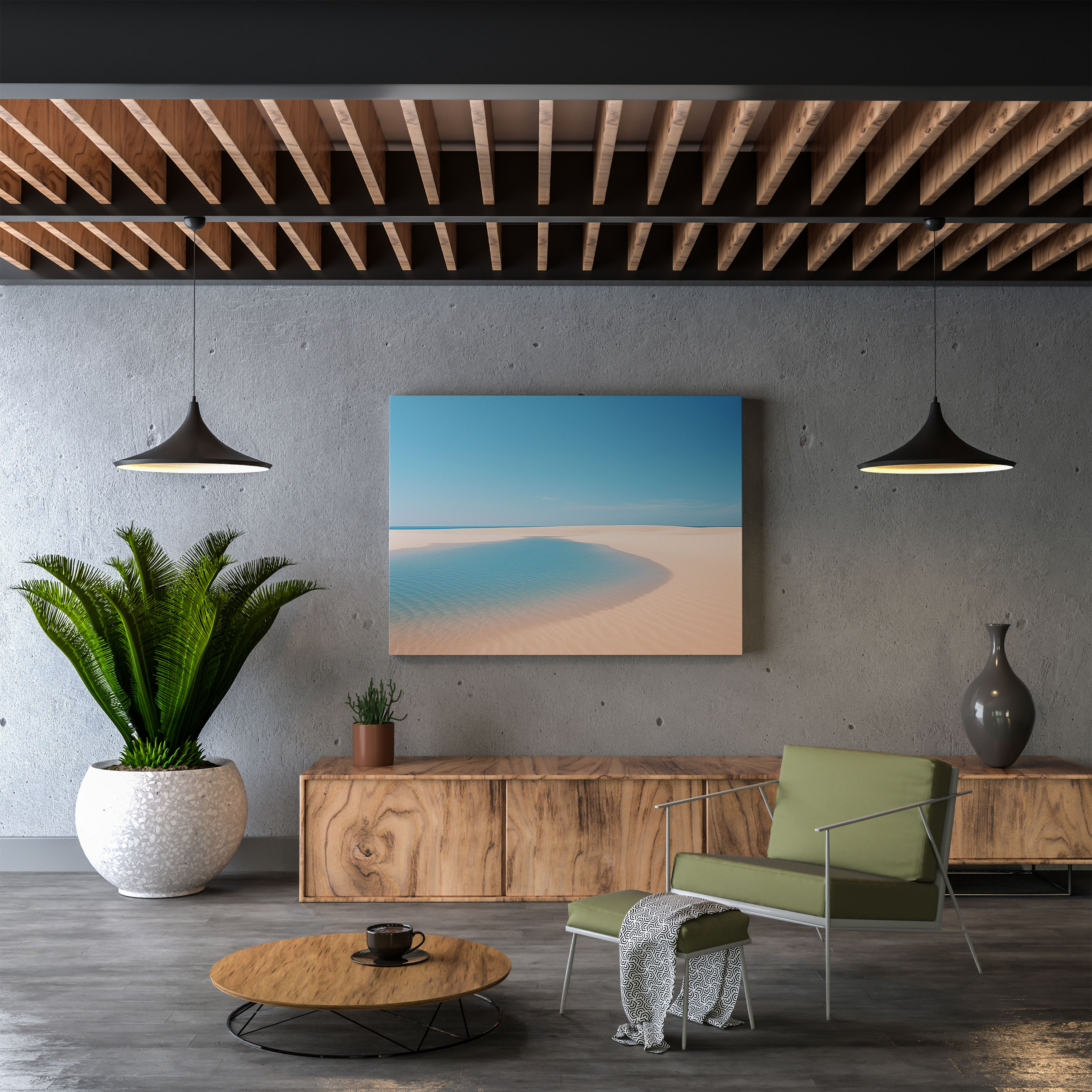 Deniz Manzaralı Duvar Dekorasyonu - Minimalist Plaj Fotoğrafçılığı - Deniz Manzarası Kanvas Tablo Berrak Mavi Gökyüzü Duvar Sanatı