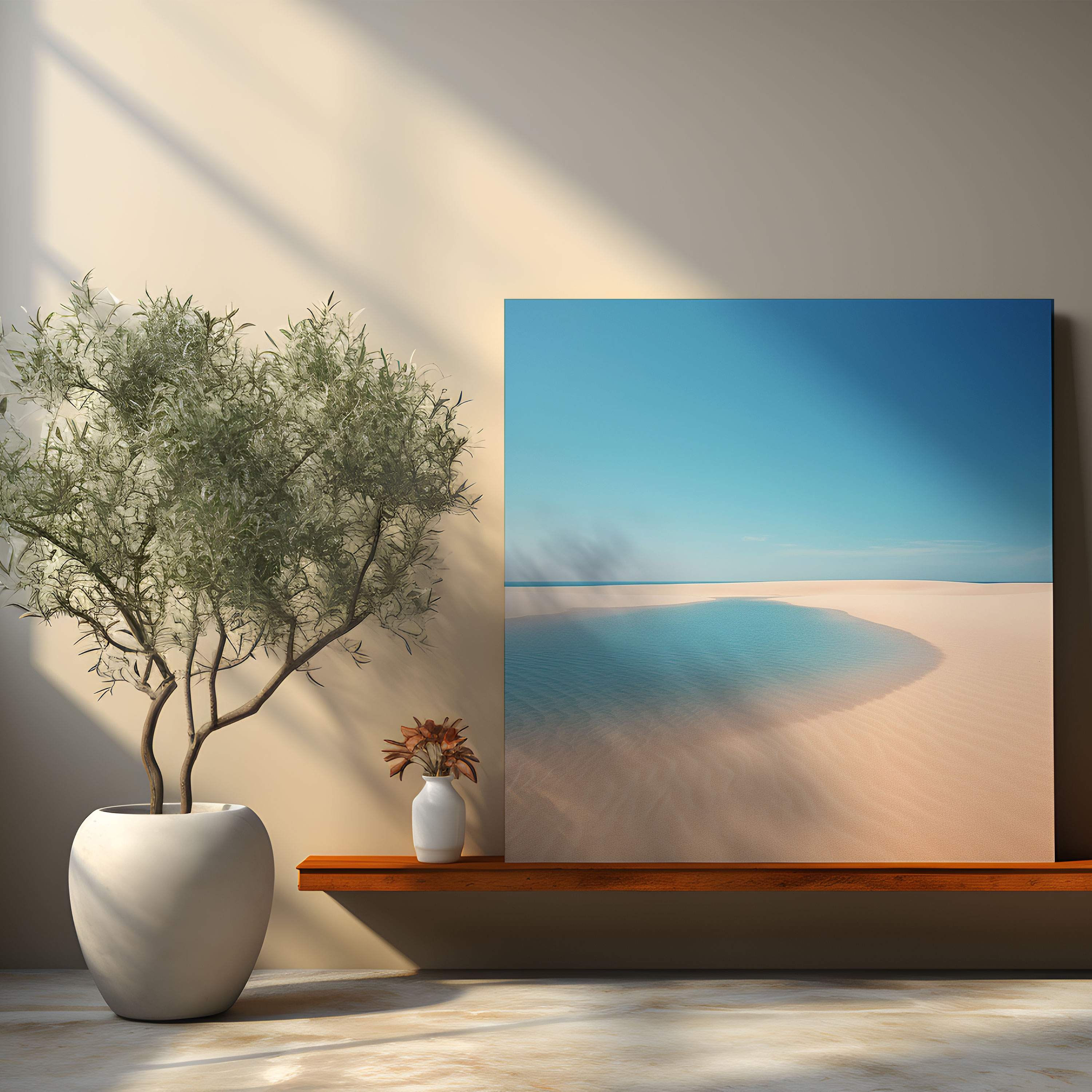 Deniz Manzaralı Duvar Dekorasyonu - Minimalist Plaj Fotoğrafçılığı - Deniz Manzarası Kanvas Tablo Berrak Mavi Gökyüzü Duvar Sanatı