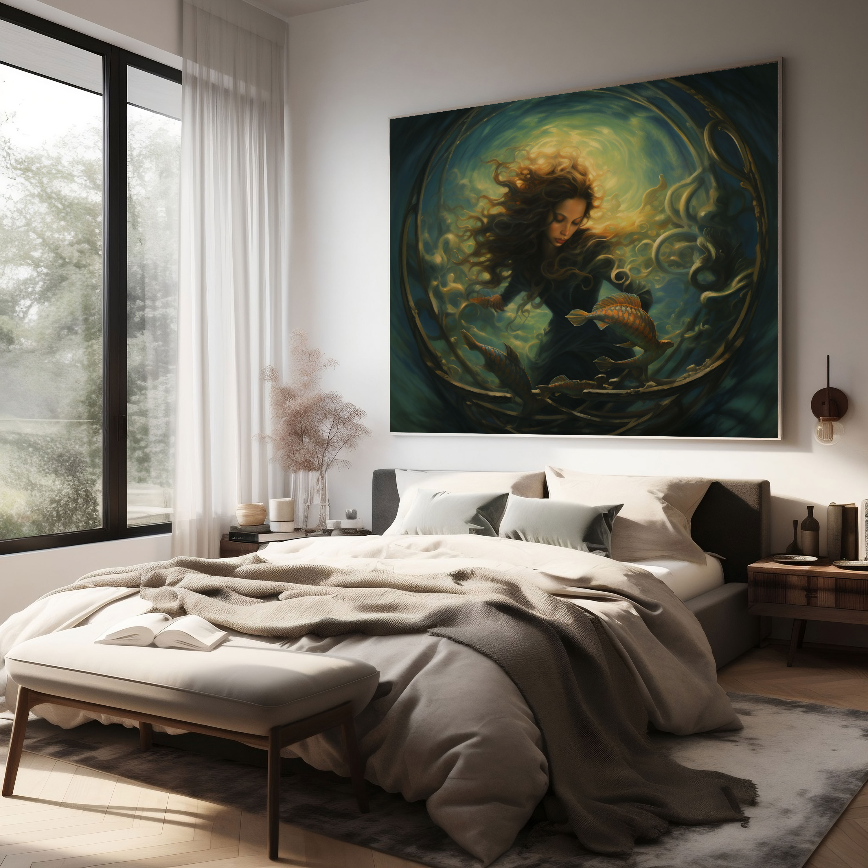 Seascape Wall Art - Mystical Mermaid Rising From Ocean - Seascape, Home Decoration, Canvas Wall Art, Wall Decoration