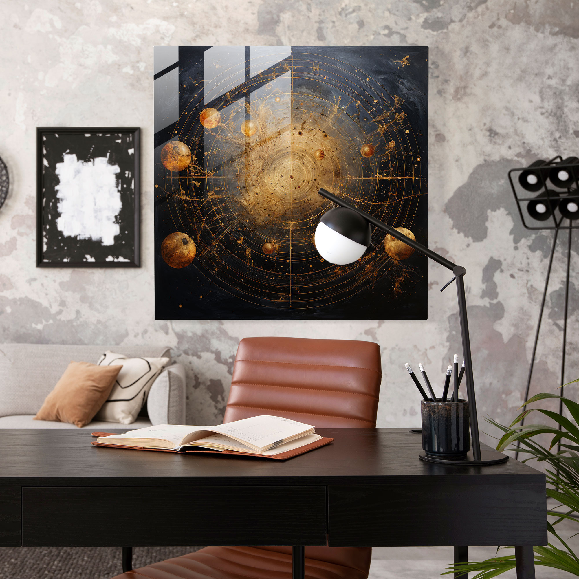 Altın Yıldız Haritası Cam Tablo - Altın Detaylar Modern Sanat Göksel Harita