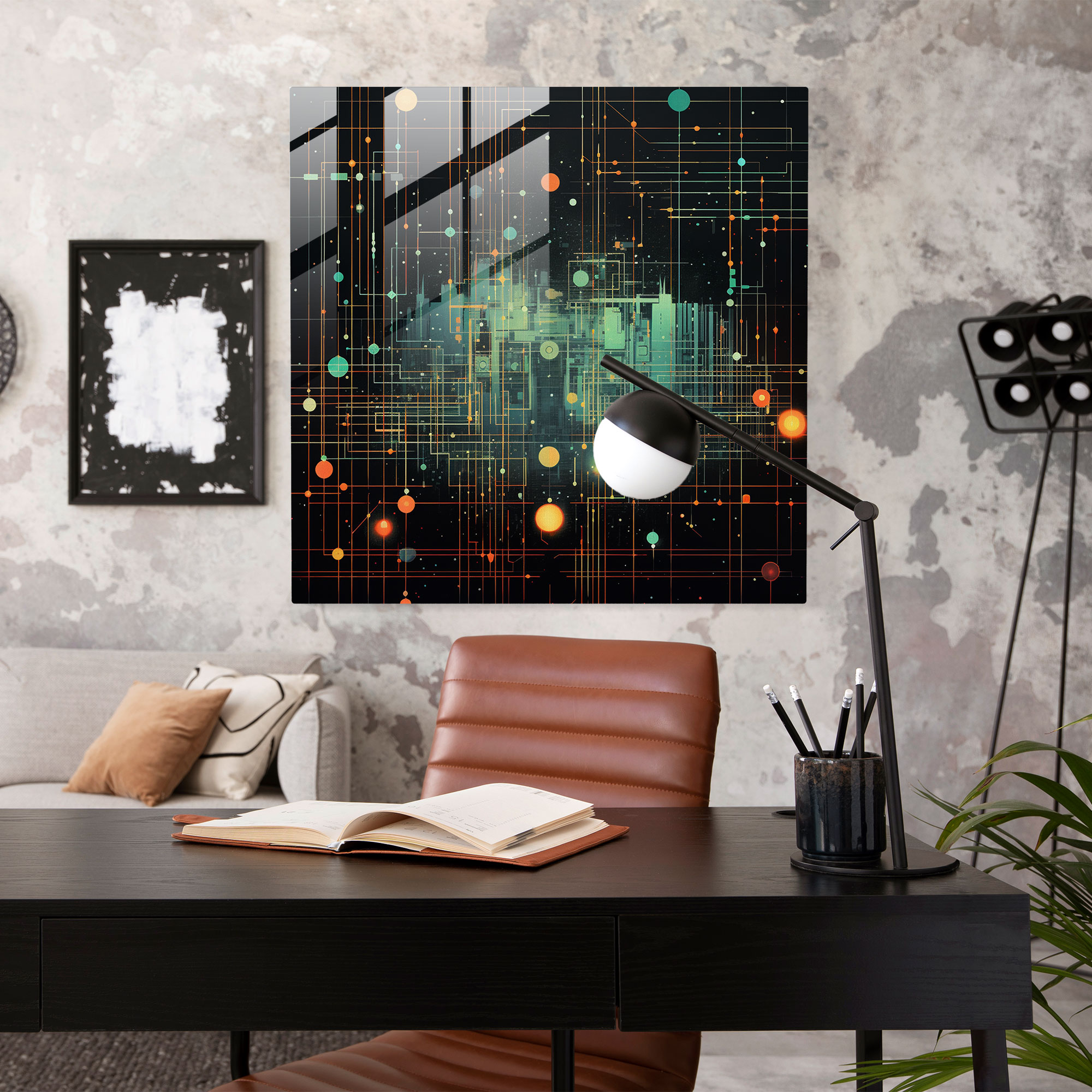 Neon Yıldız Haritası Cam Tablo - Yıldız Haritası Cam Sanat Cam Tablo Neon Detaylar