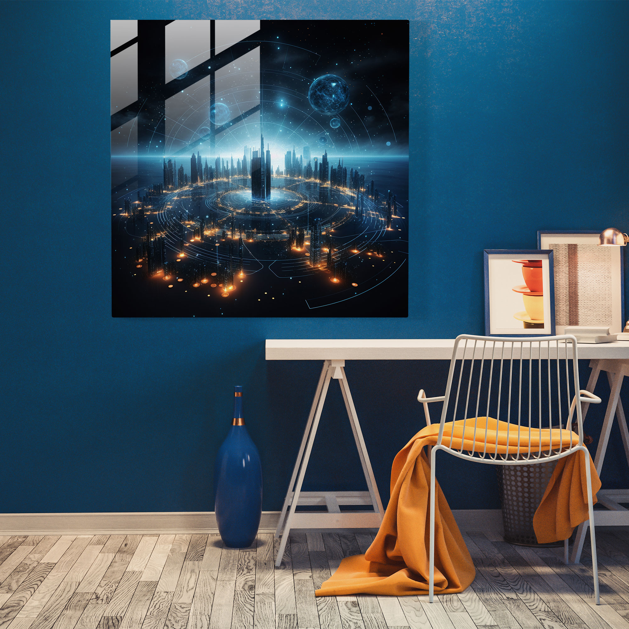 Gelecek Odaklı Yıldız Haritası Cam Tablo - Yıldız Haritası Modern Sanat Cam Tablo Cam Sanatı