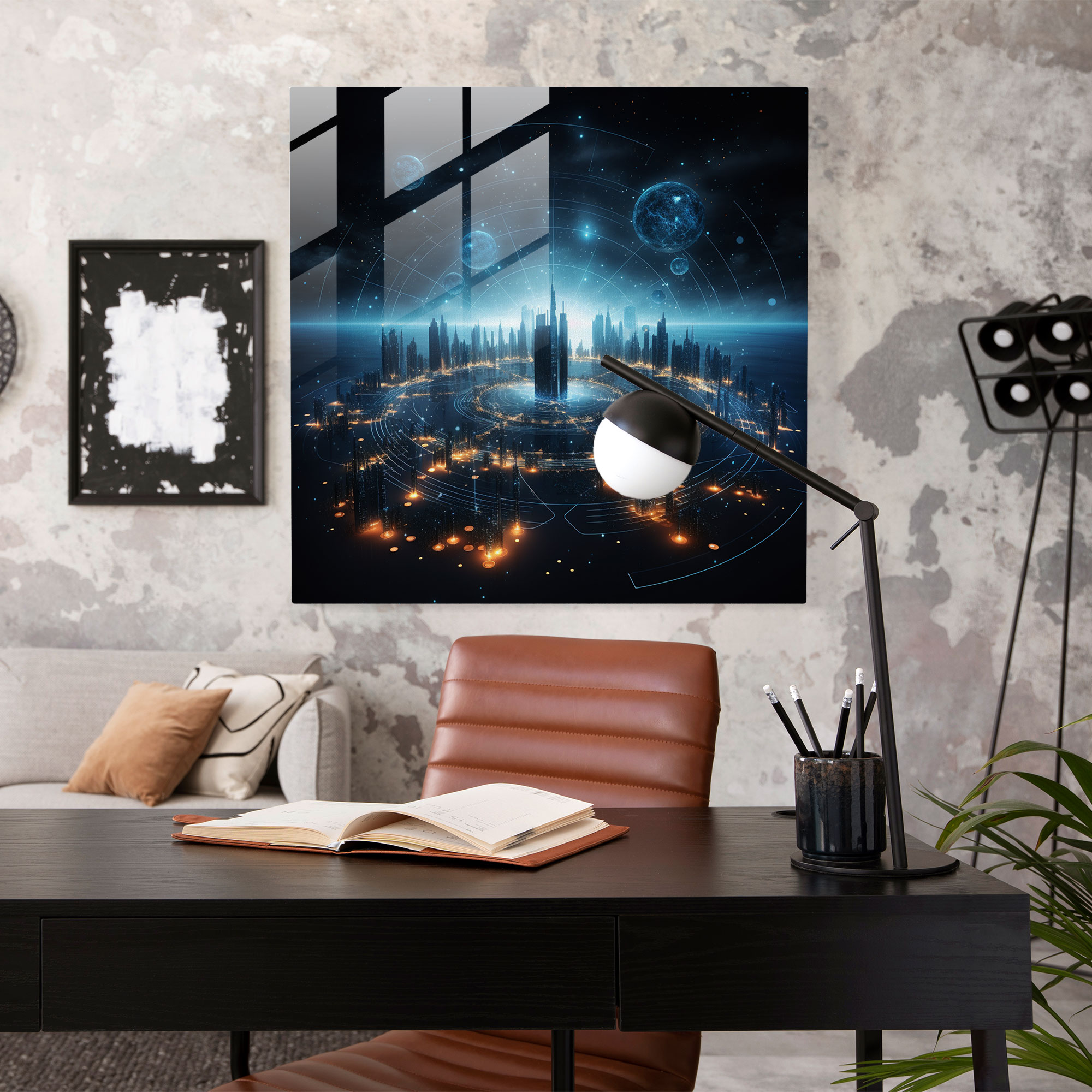 Gelecek Odaklı Yıldız Haritası Cam Tablo - Yıldız Haritası Modern Sanat Cam Tablo Cam Sanatı