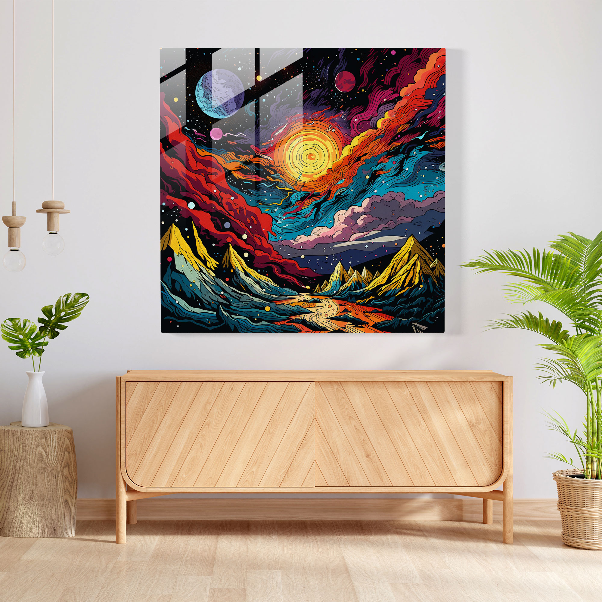 Pop Art Yıldız Haritası Cam Tablo - Yıldız Haritası Modern Sanat Cesur Renkler Ev Dekorasyonu