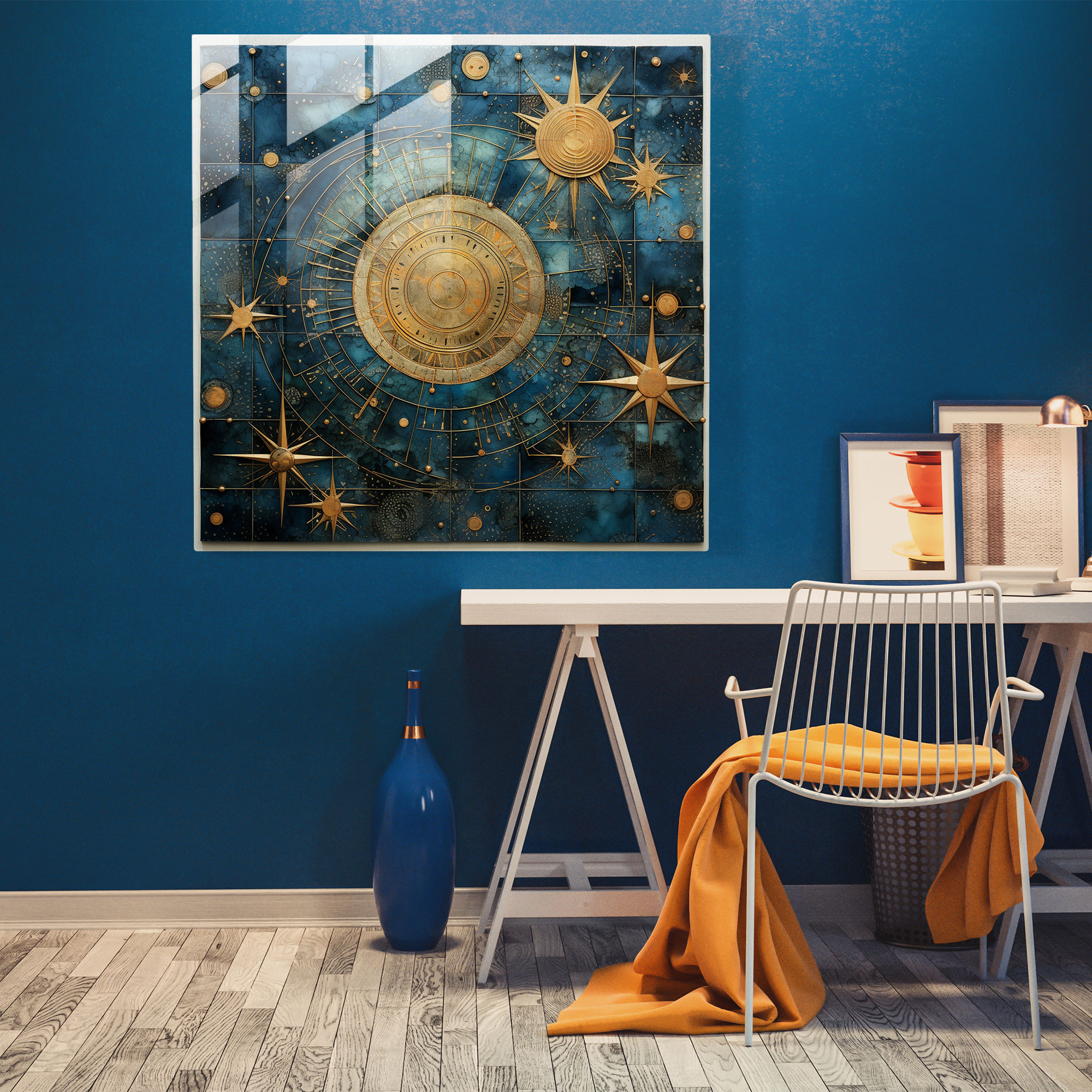 Geometrik Yıldız Haritası Cam Tablo - Yıldız Haritası Ev Dekorasyonu Modern Sanat Cam Sanatı