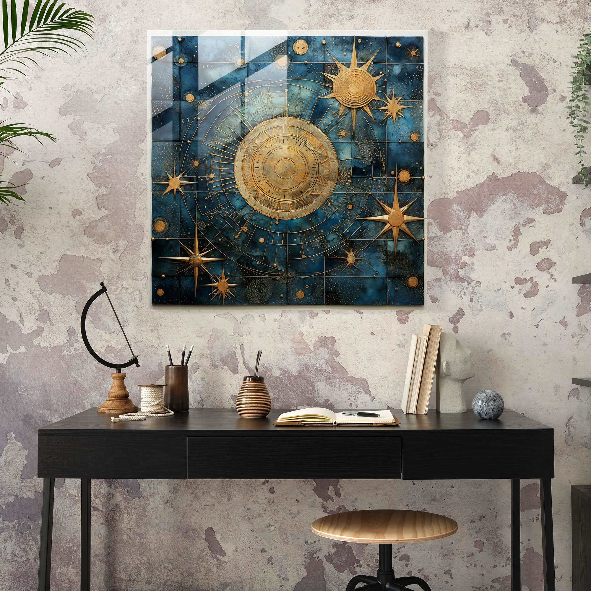 Geometrik Yıldız Haritası Cam Tablo - Yıldız Haritası Ev Dekorasyonu Modern Sanat Cam Sanatı