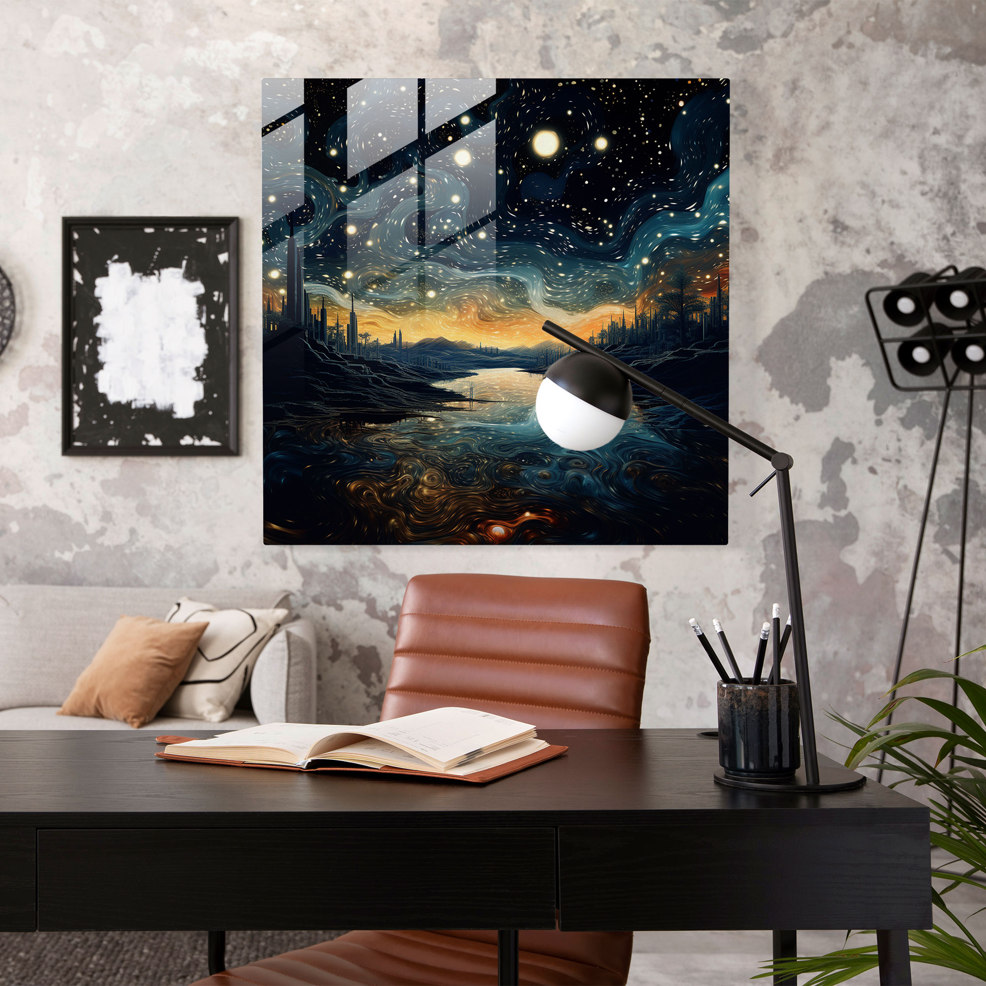 Yıldızlı Gece Haritası Cam Tablo - Yıldız Haritası Yıldızlı Gece Gökyüzü Modern Sanat Gerçeküstü Dijital Sanat Eseri