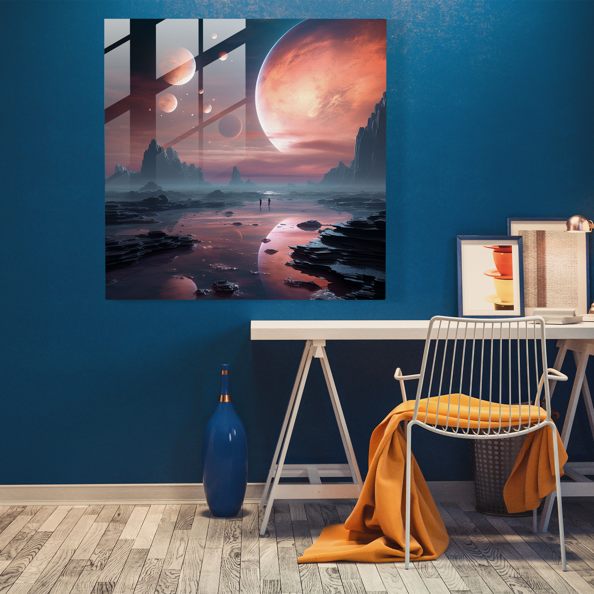 Dreamy Star Map Cam Tablo - Yıldız Haritası Ev Dekorasyonu Yüzen Gezegenler Modern Sanat