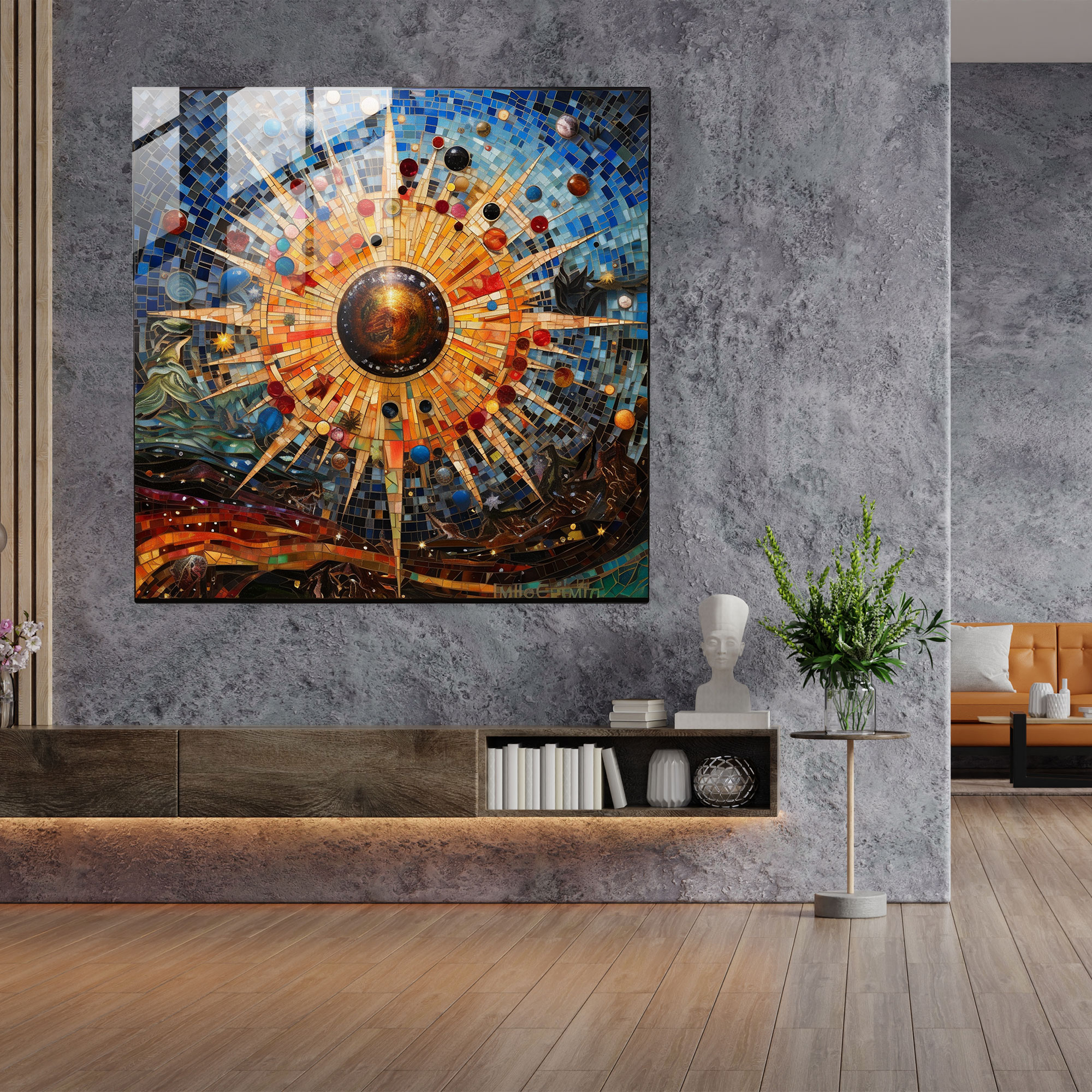 Yıldız Haritası Mosaic Cam Tablo - Sofistike Renkli Cam Parçaları Cam Duvar Sanatı