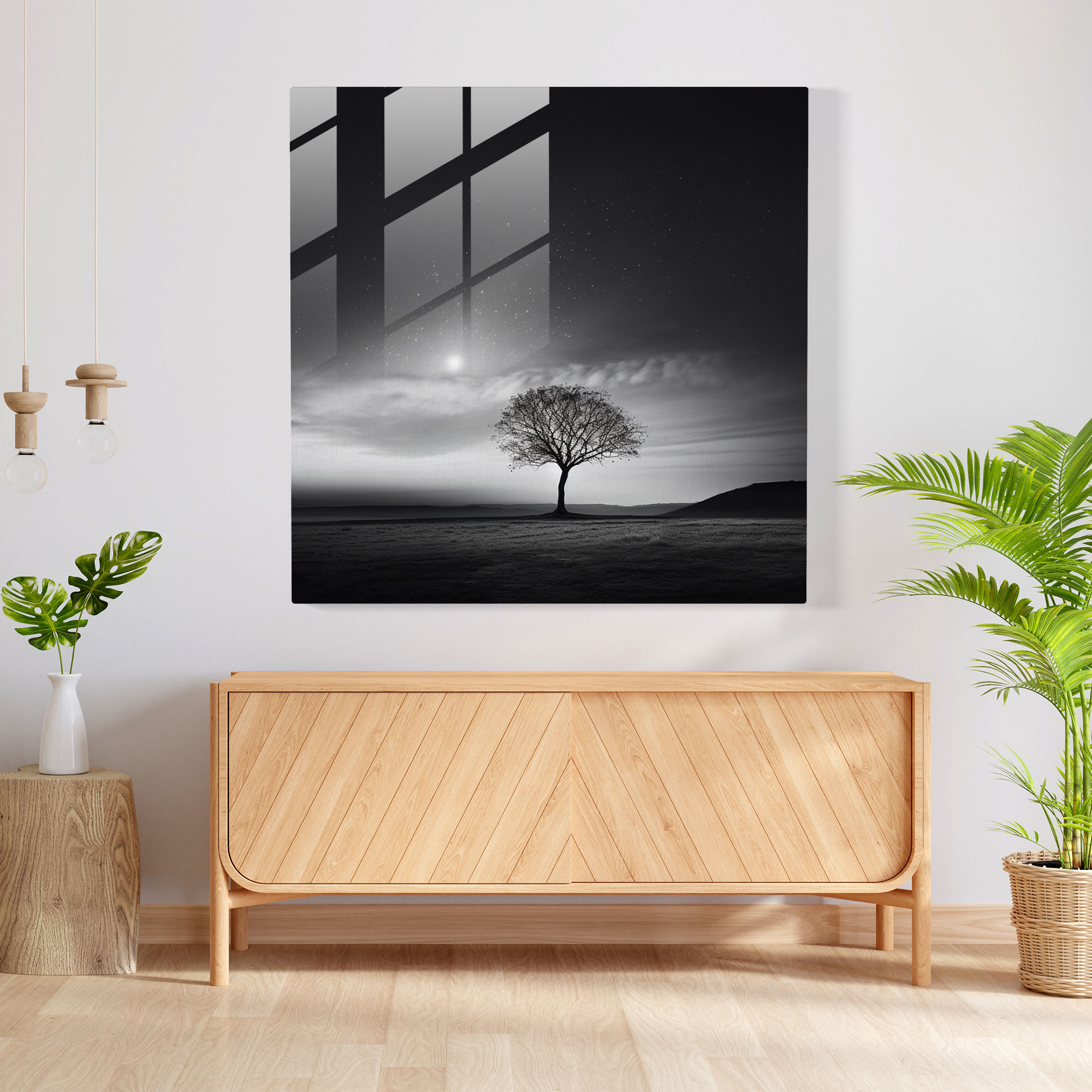Parlak Ağaç Cam Tablo - Yıldız Haritası Minimalist Fotoğraf Modern Sanat Duvar Dekorasyonu