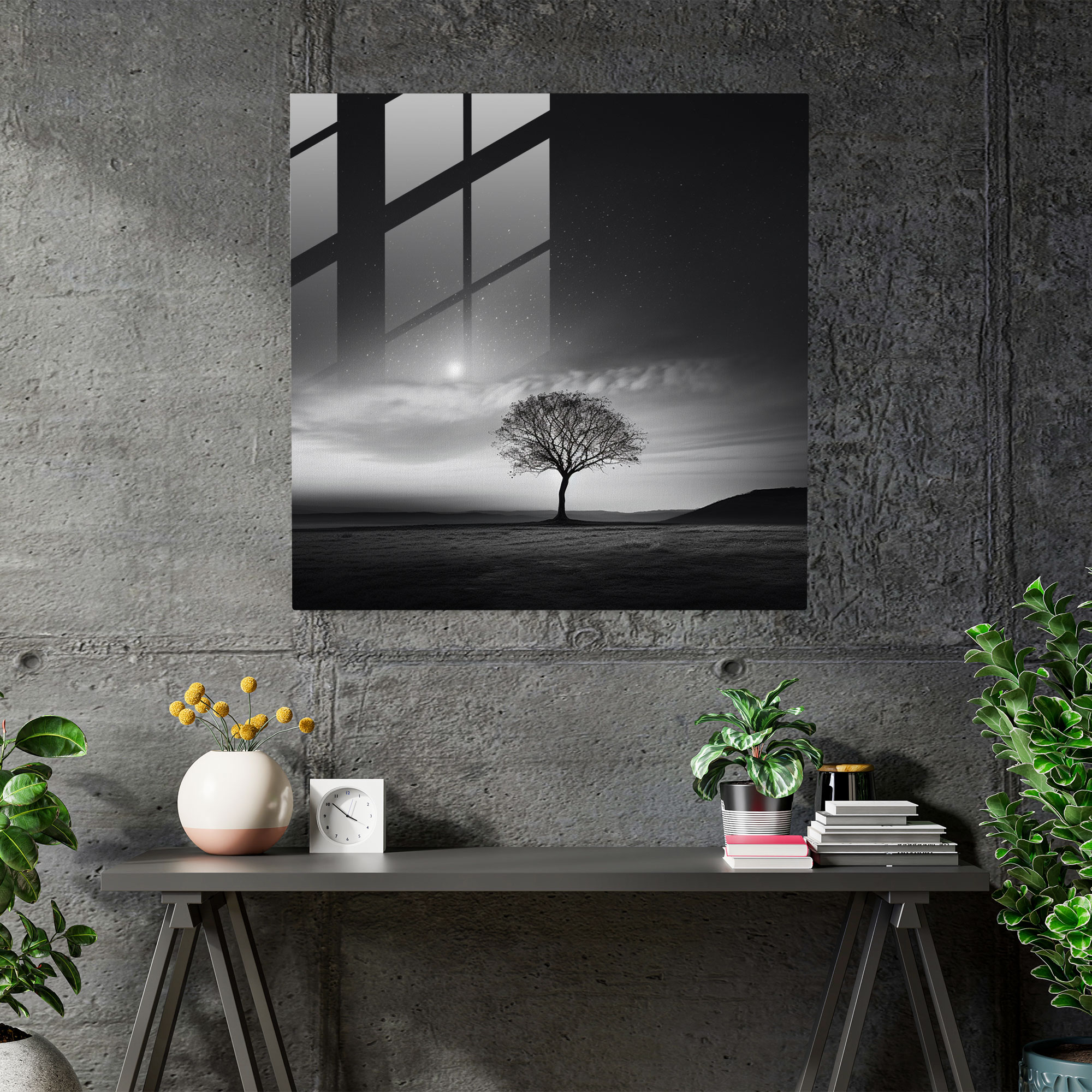 Parlak Ağaç Cam Tablo - Yıldız Haritası Minimalist Fotoğraf Modern Sanat Duvar Dekorasyonu