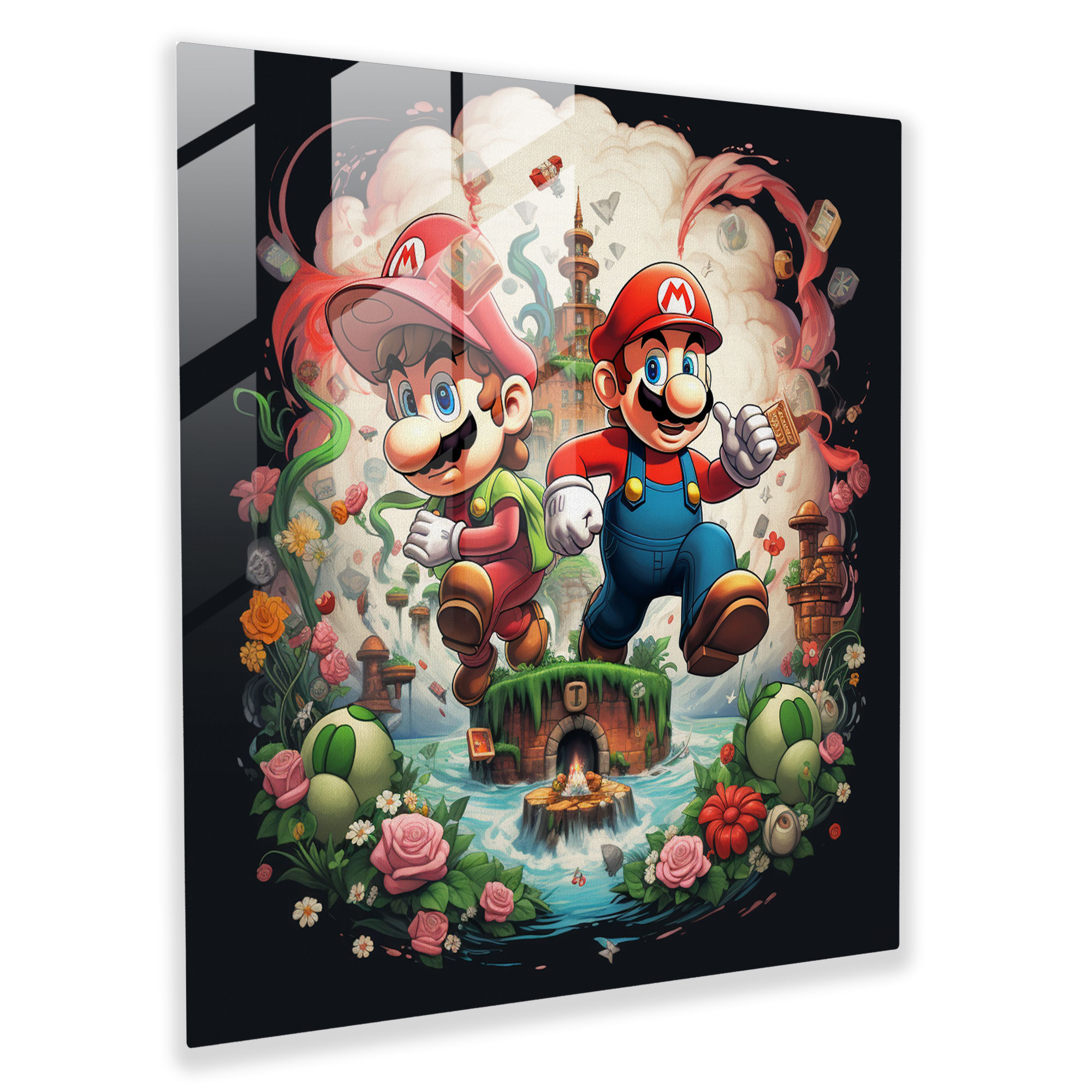Playful Glass Print: Mushroom Kingdom Duo