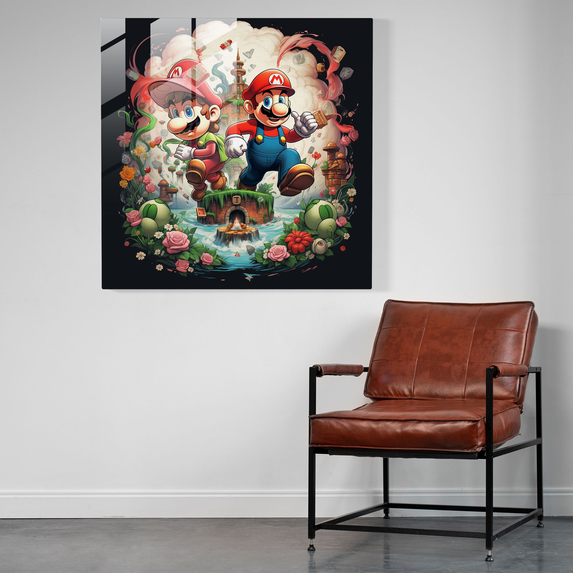 Playful Glass Print: Mushroom Kingdom Duo