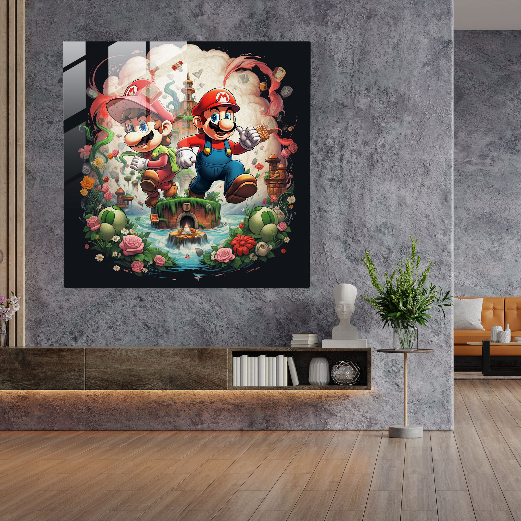 Playful Glass Print: Mushroom Kingdom Duo
