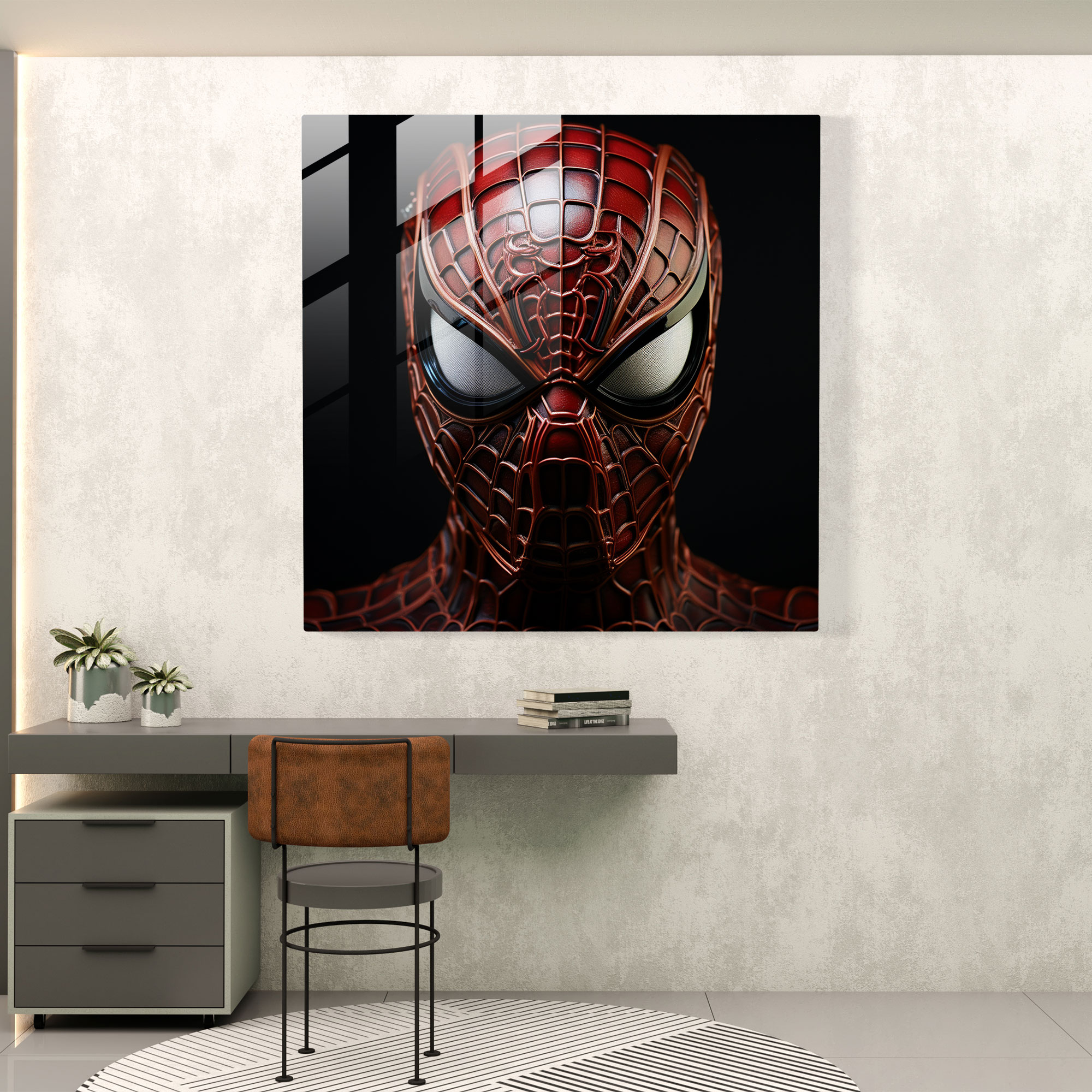 Spider-Man Mask Glass Print - Spider Man, Intricate Pattern, Glass Art, Modern Art
