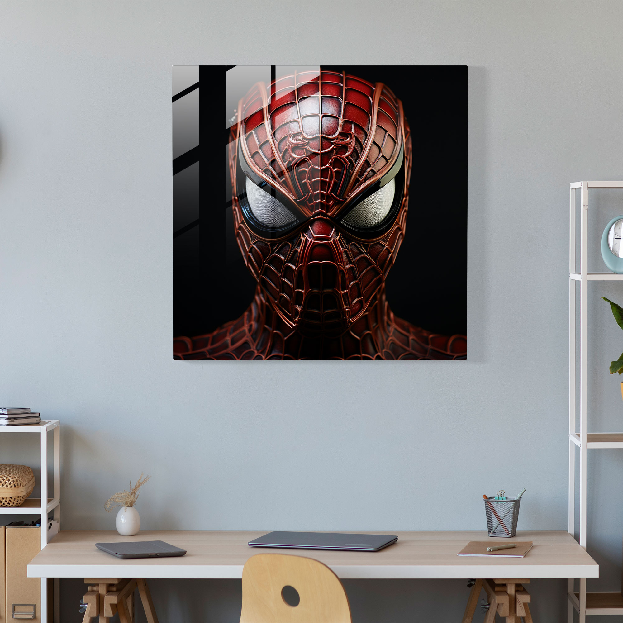 Spider-Man Mask Glass Print - Spider Man, Intricate Pattern, Glass Art, Modern Art