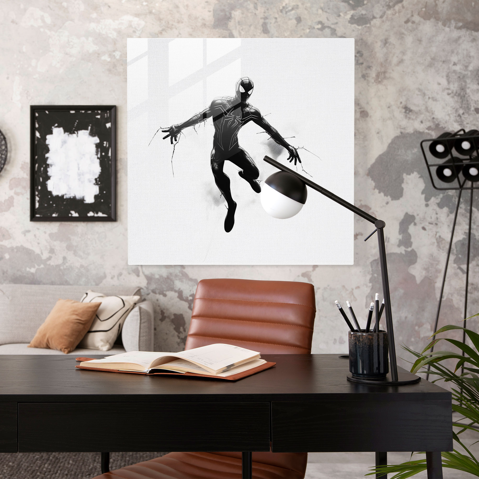 Spider-Man Action Glass Print - Spider Man, Home Decoration, Spider-Man, Modern Art