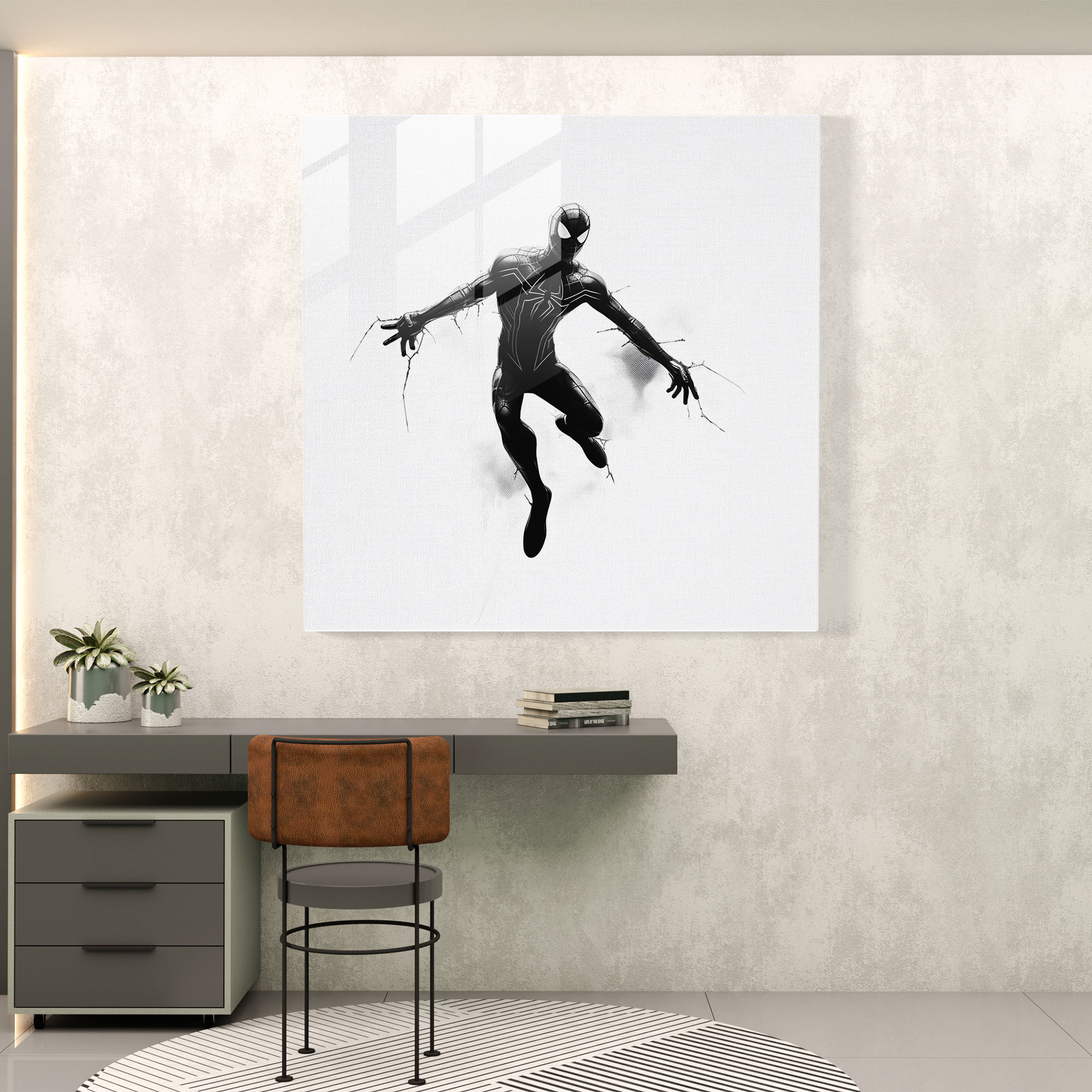 Spider-Man Action Glass Print - Spider Man, Home Decoration, Spider-Man, Modern Art