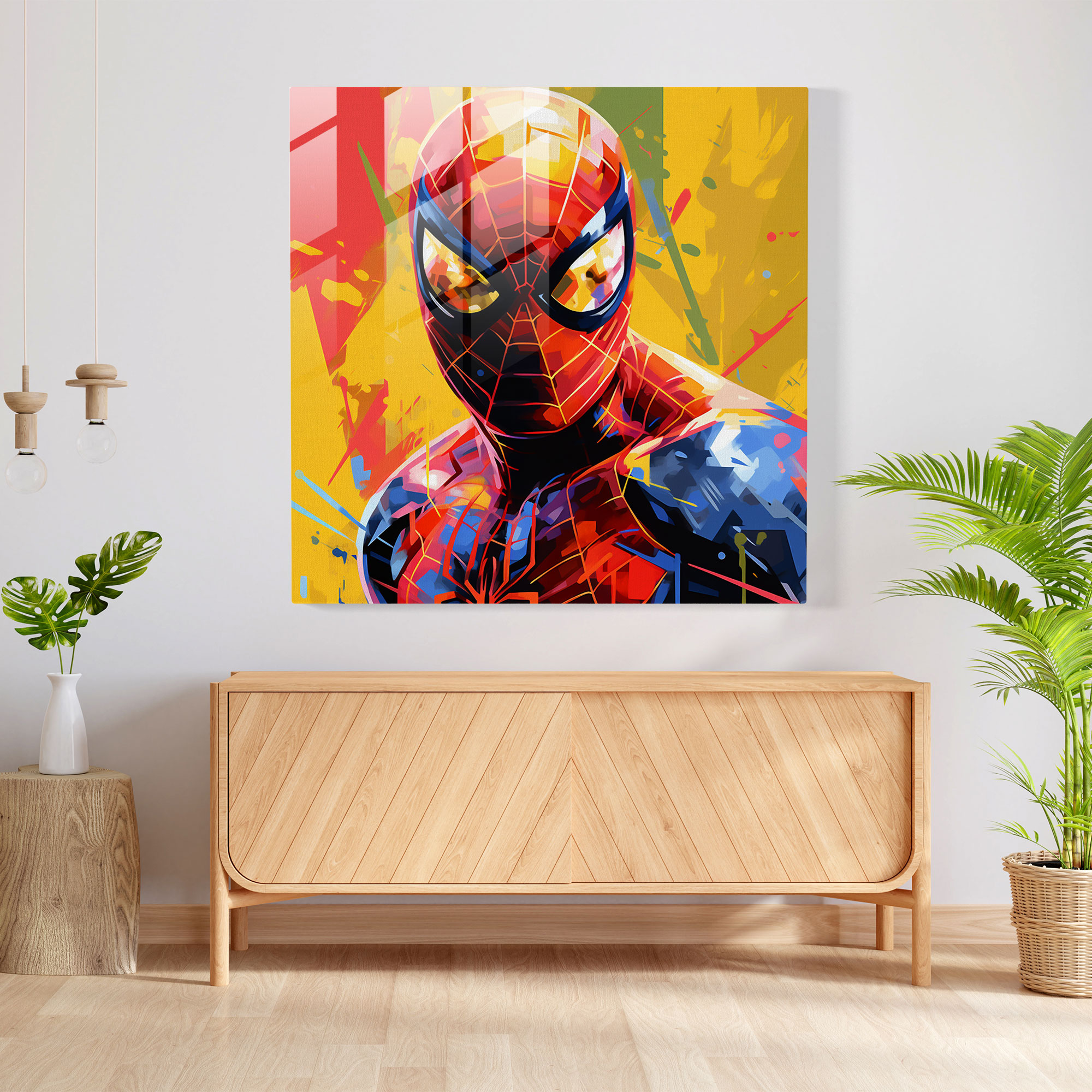 Spider-Man Pop Art Glass Print - Spider Man, Glass Print, Spider-Man, Vibrant Color Palette
