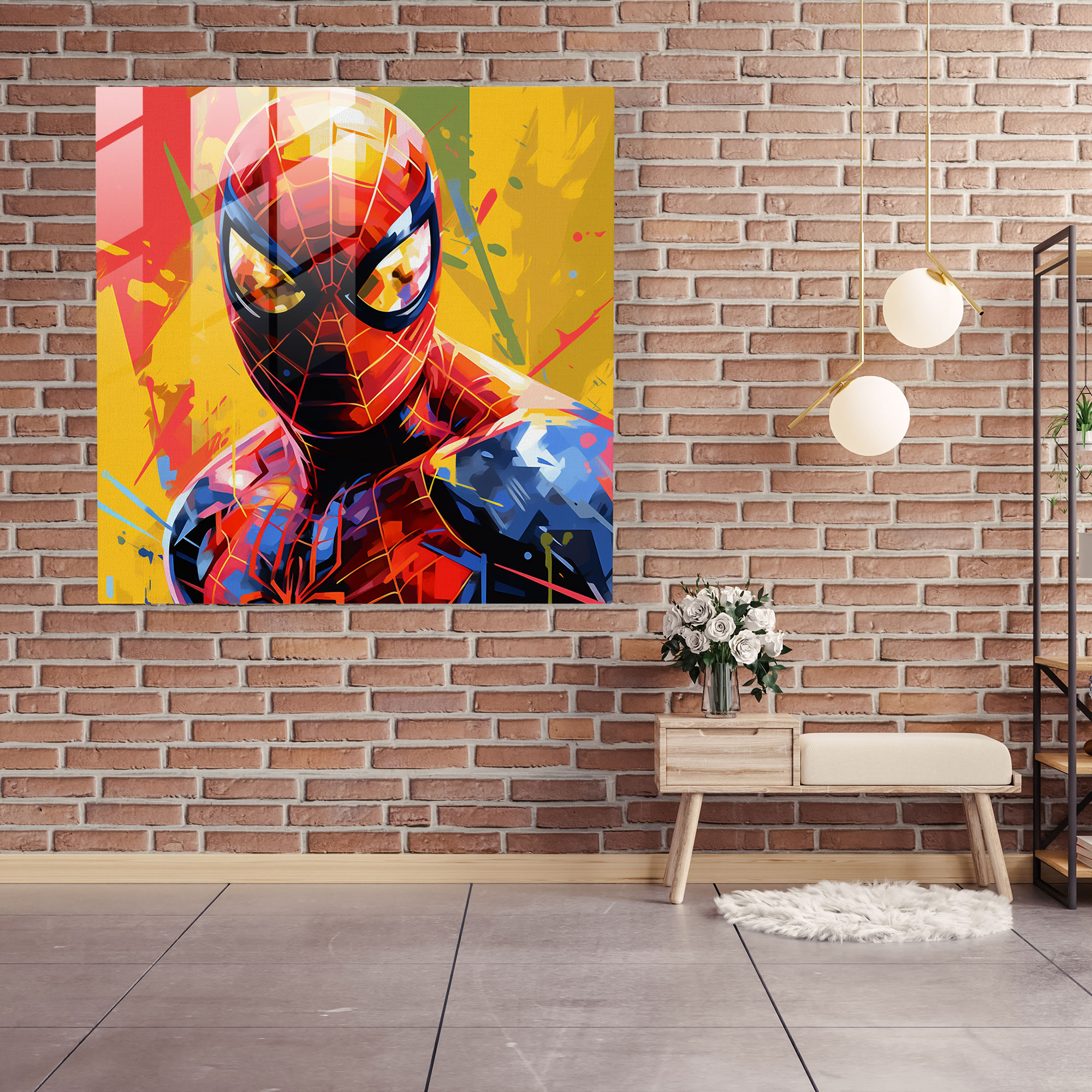 Spider-Man Pop Art Glass Print - Spider Man, Glass Print, Spider-Man, Vibrant Color Palette