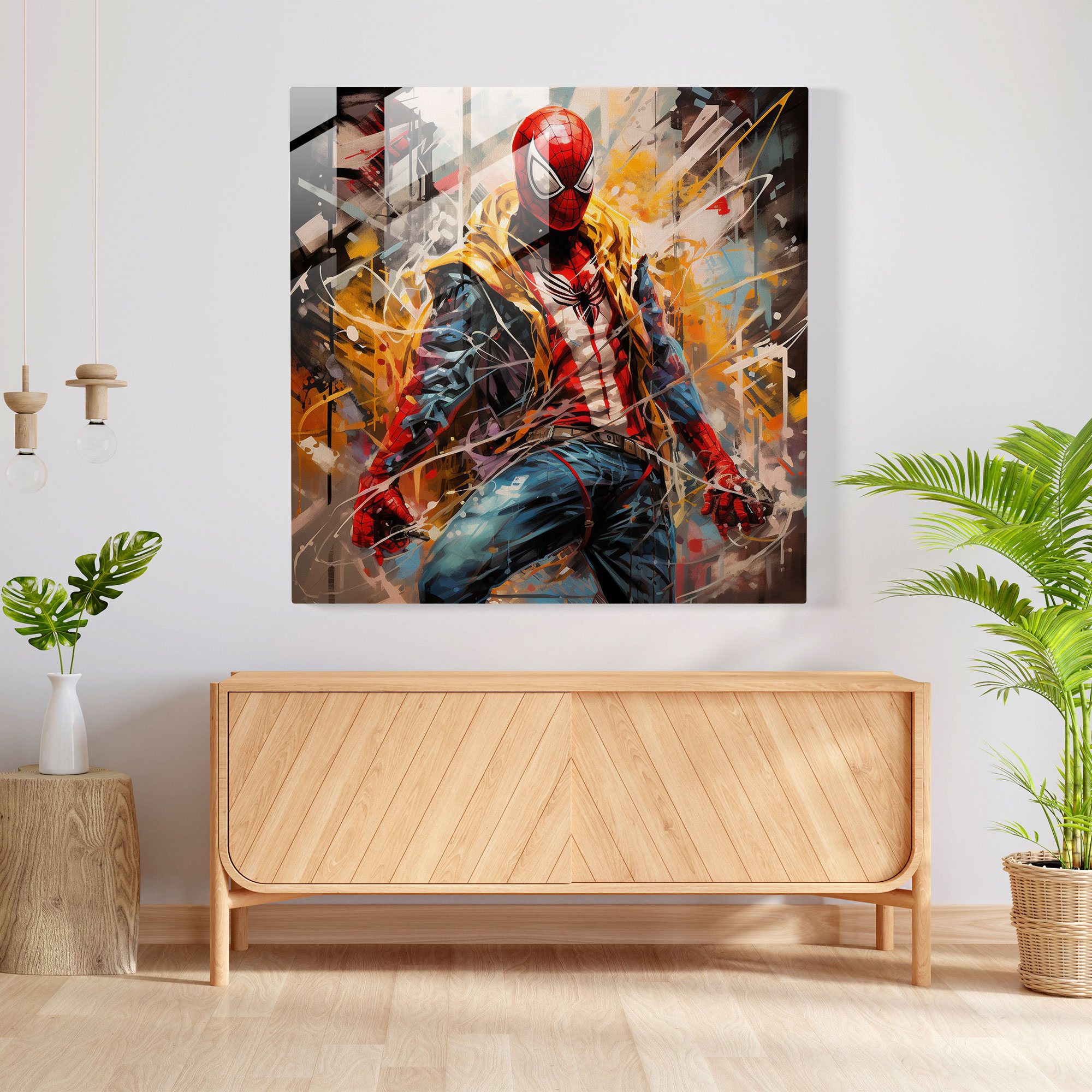 Spider-Man Urban Graffiti Glass Print - Spider Man, Glass Wall Art, Graffiti-Inspired Artwork, Wall Decoration