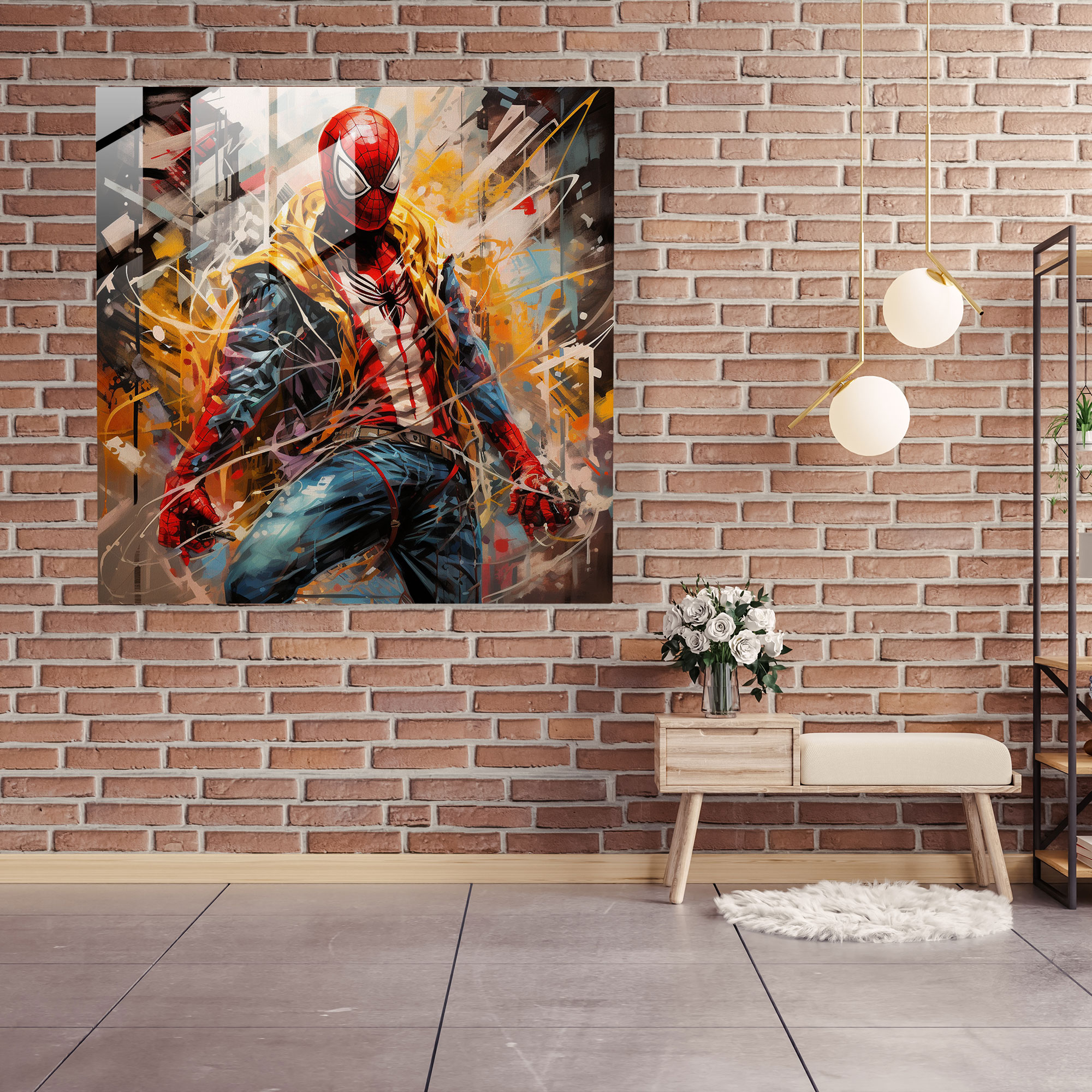Spider-Man Urban Graffiti Glass Print - Spider Man, Glass Wall Art, Graffiti-Inspired Artwork, Wall Decoration