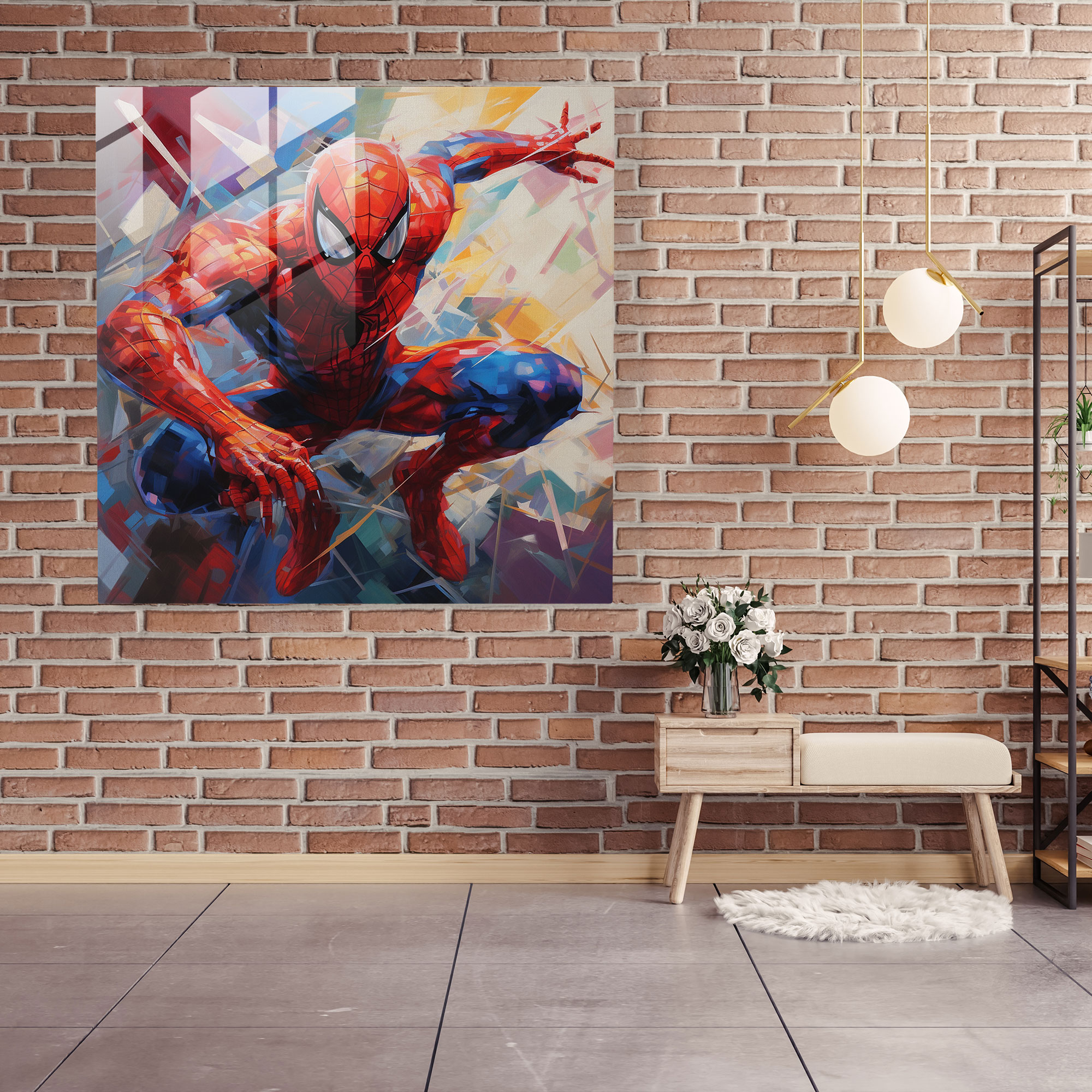 Spider-Man Abstract Geometric Glass Print - Spider Man, Glass Print, Glass Art, Spider-Man