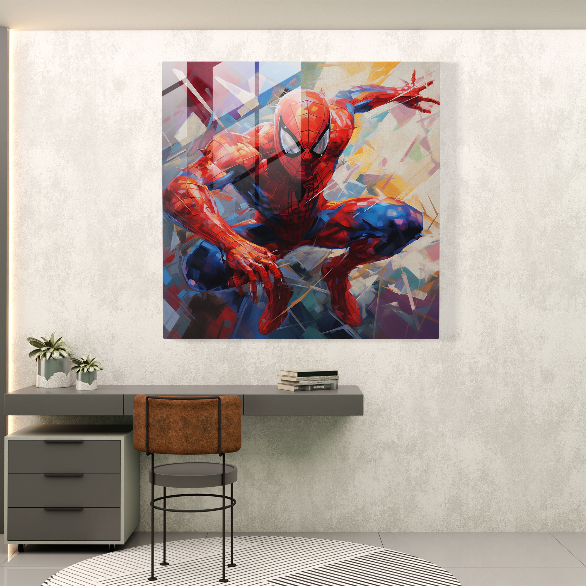 Spider-Man Abstract Geometric Glass Print - Spider Man, Glass Print, Glass Art, Spider-Man