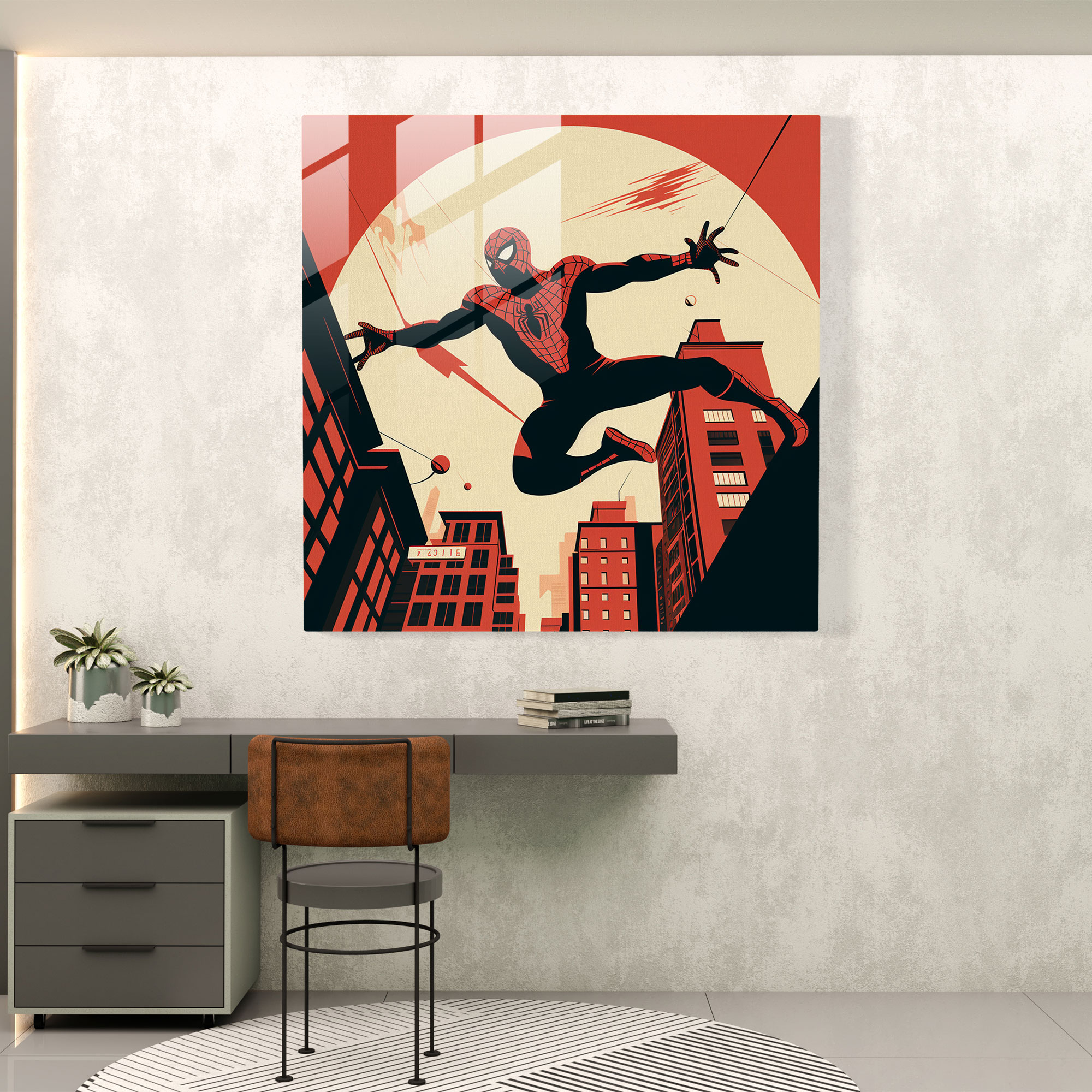 Spider-Man Minimalist Glass Print - Spider Man, Modern Art, Monochrome Color Palette, Glass Wall Art