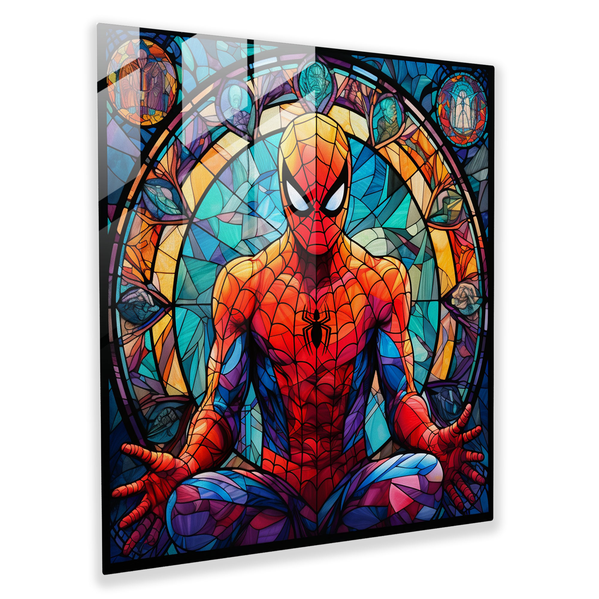 Spider-Man Stained Glass Glass Print - Spider Man, Stained Glass-Inspired Artwork, Glass Print, Wall Decoration