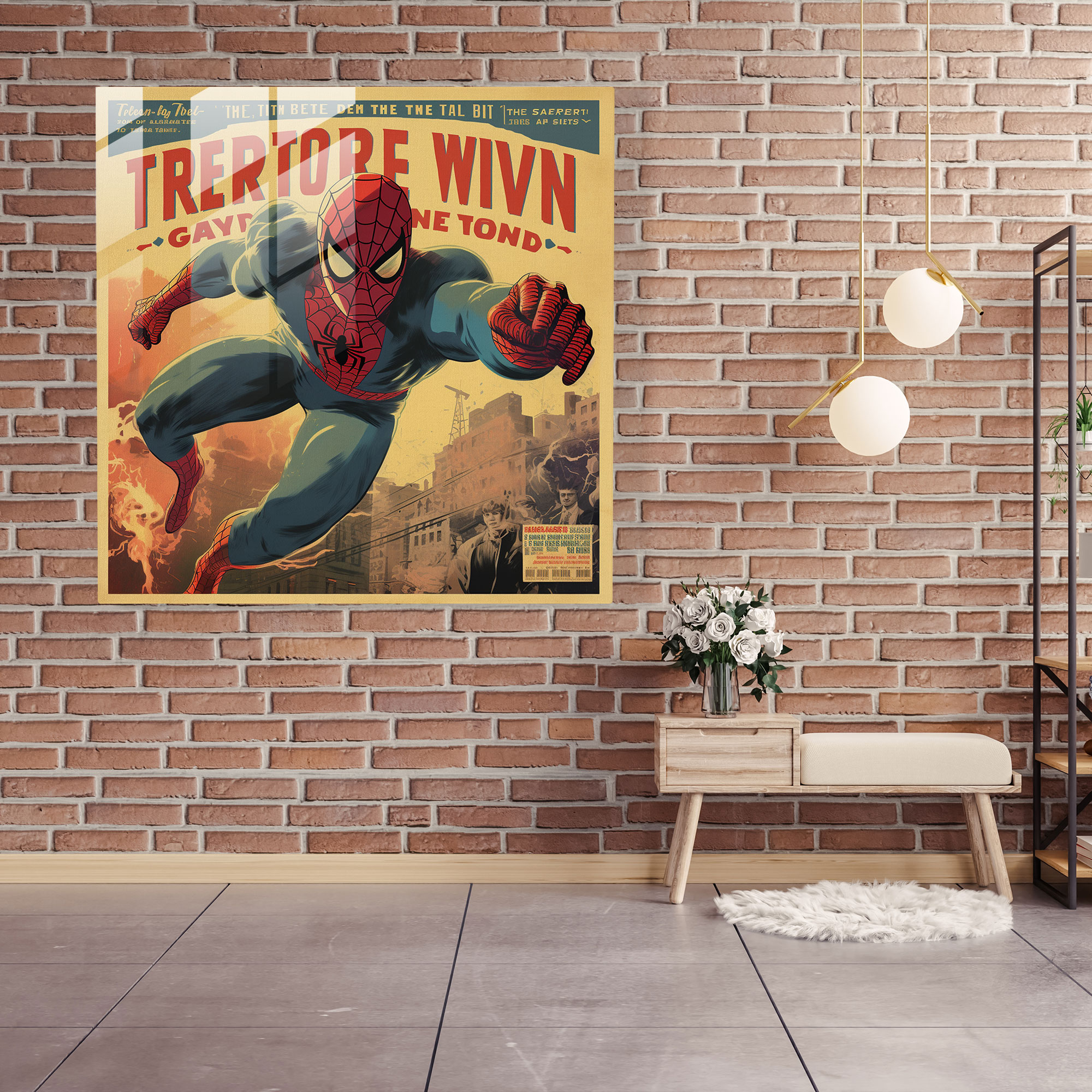 Spider-Man Retro Comic Book Glass Print - Spider Man, Glass Print, Bold Typography, Glass Art