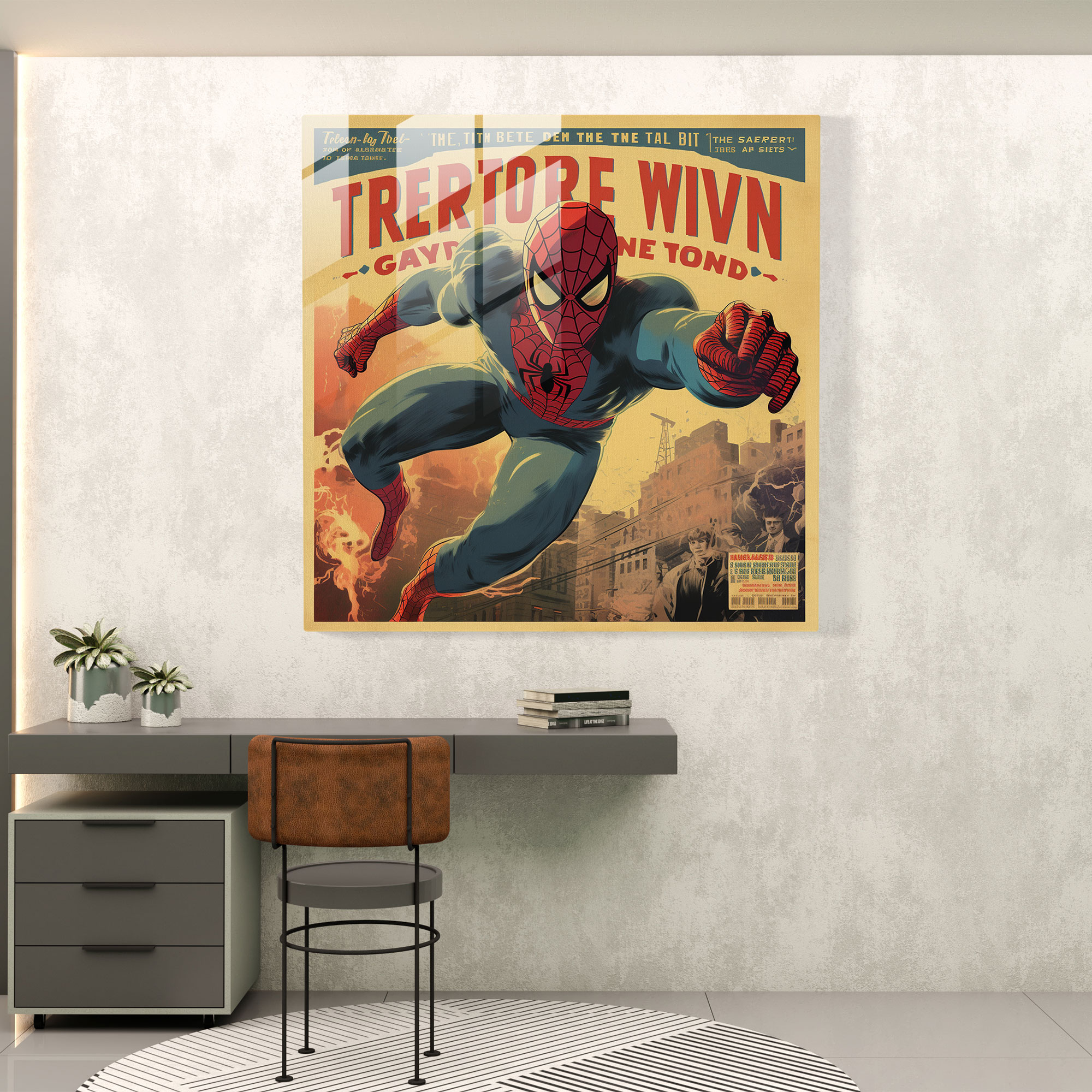 Spider-Man Retro Comic Book Glass Print - Spider Man, Glass Print, Bold Typography, Glass Art