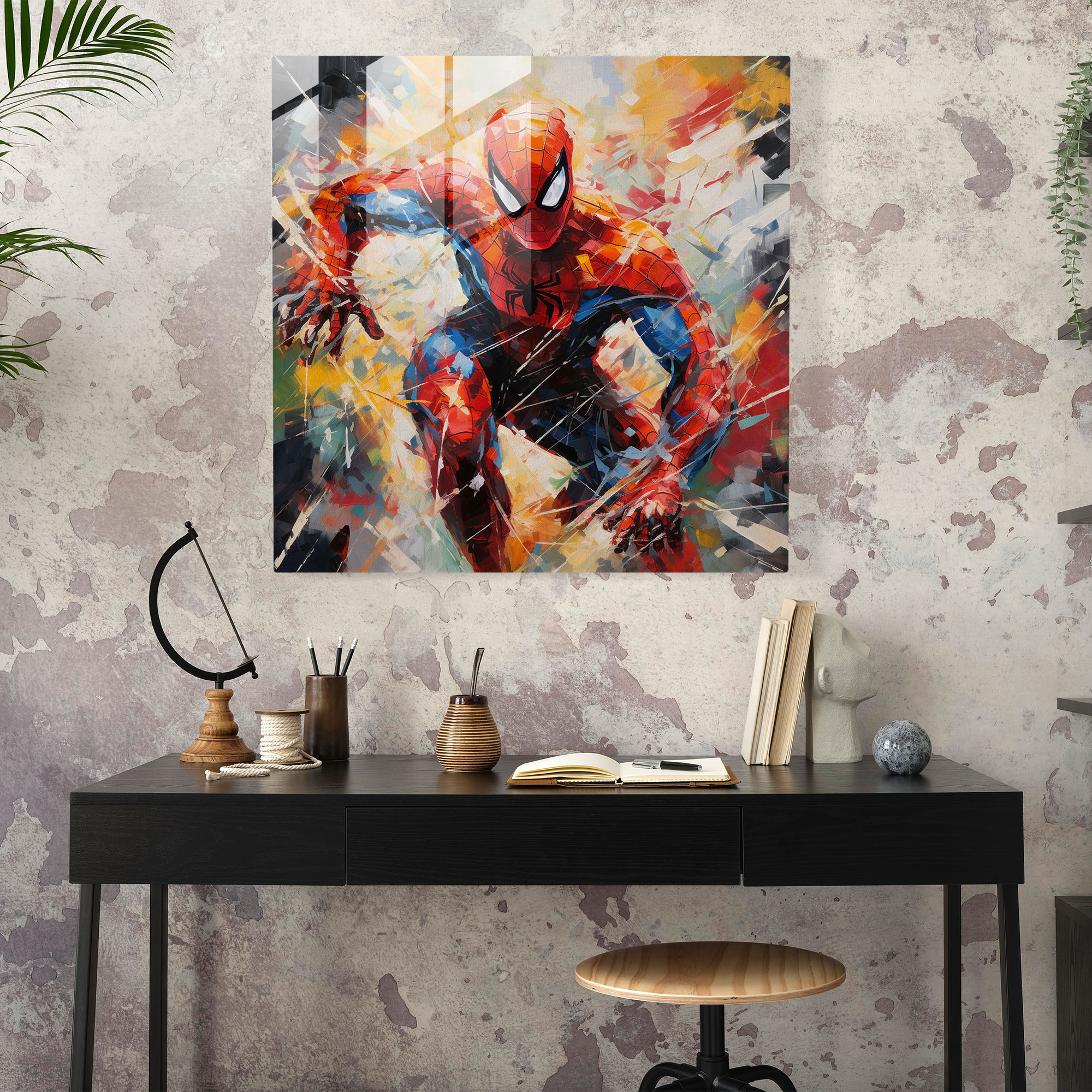 Spider-Man Abstract Impressionist Glass Print - Spider Man, Glass Art, Glass Print, Vibrant Colors