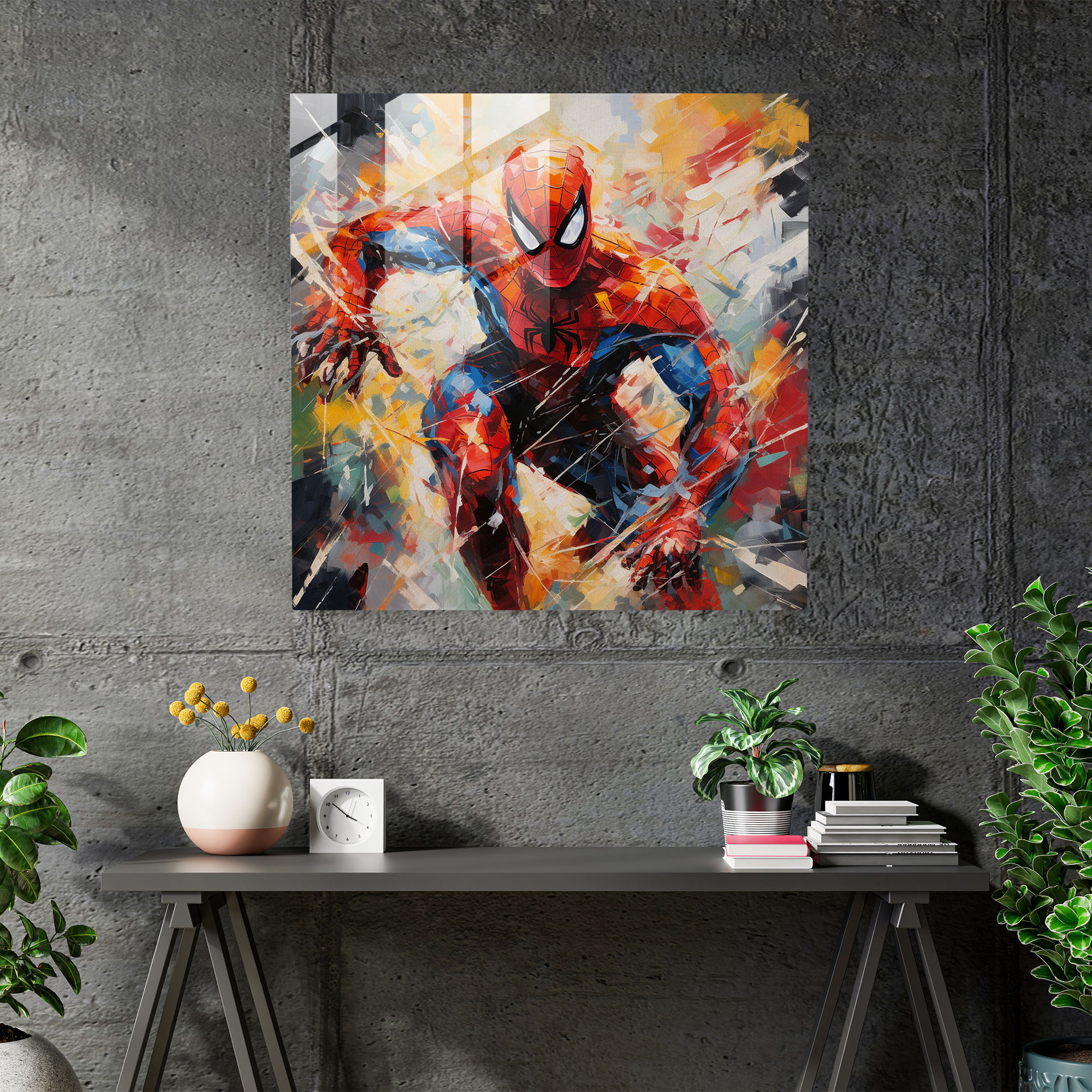 Spider-Man Abstract Impressionist Glass Print - Spider Man, Glass Art, Glass Print, Vibrant Colors