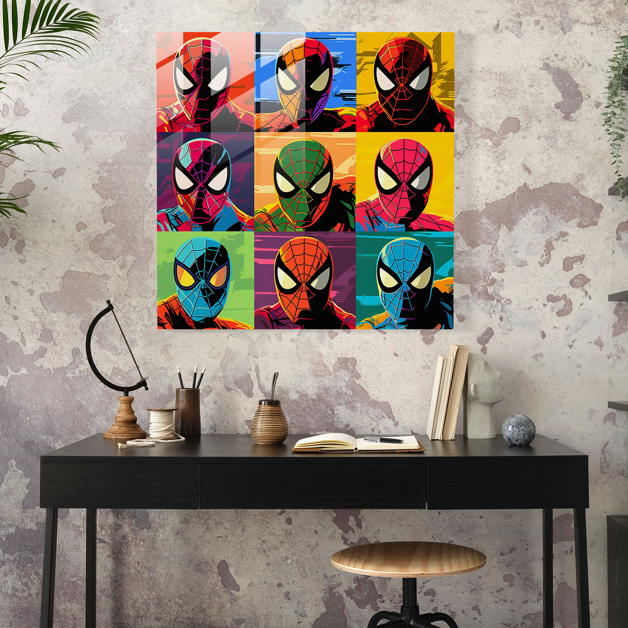 Pop Art Spider Man Glass Print - Spider Man, Colorful, Home Decoration, Glass Wall Art