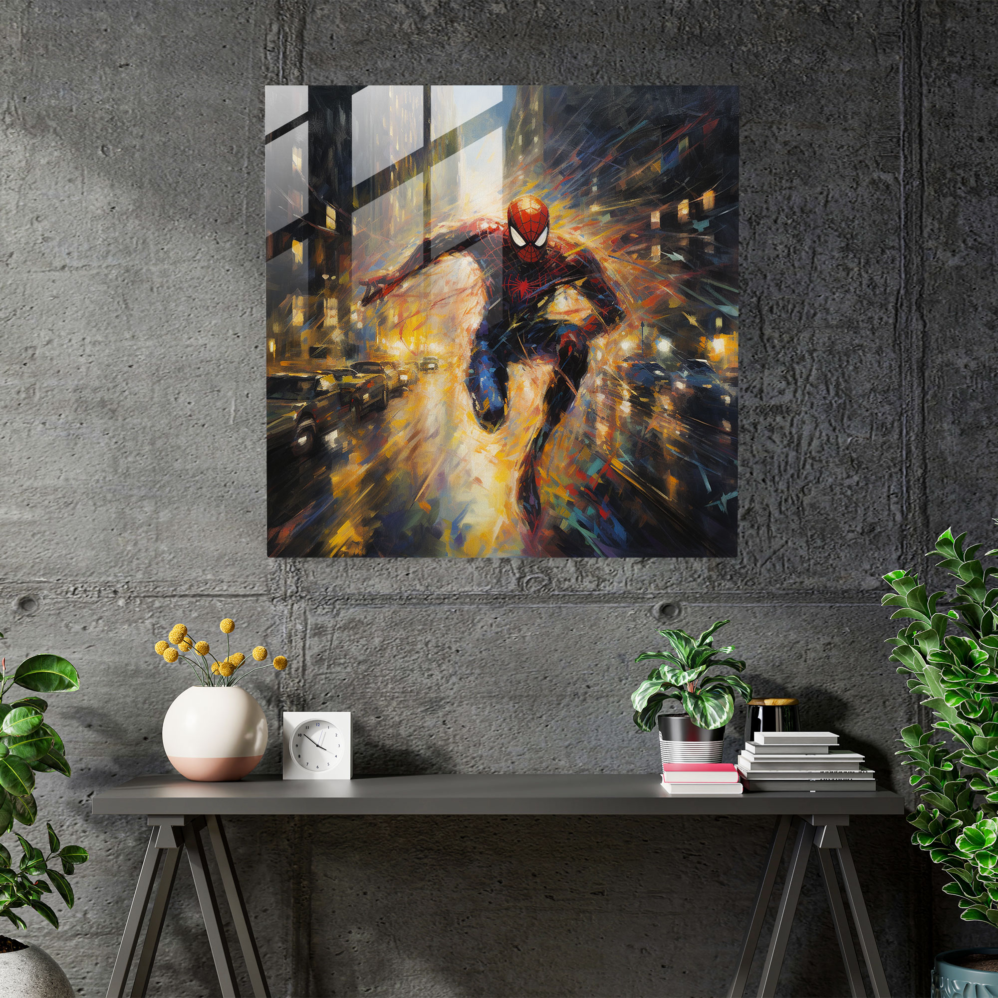 Dreamlike Spider Man Glass Print - Spider Man, Modern Art, Wall Decoration, Glass Art