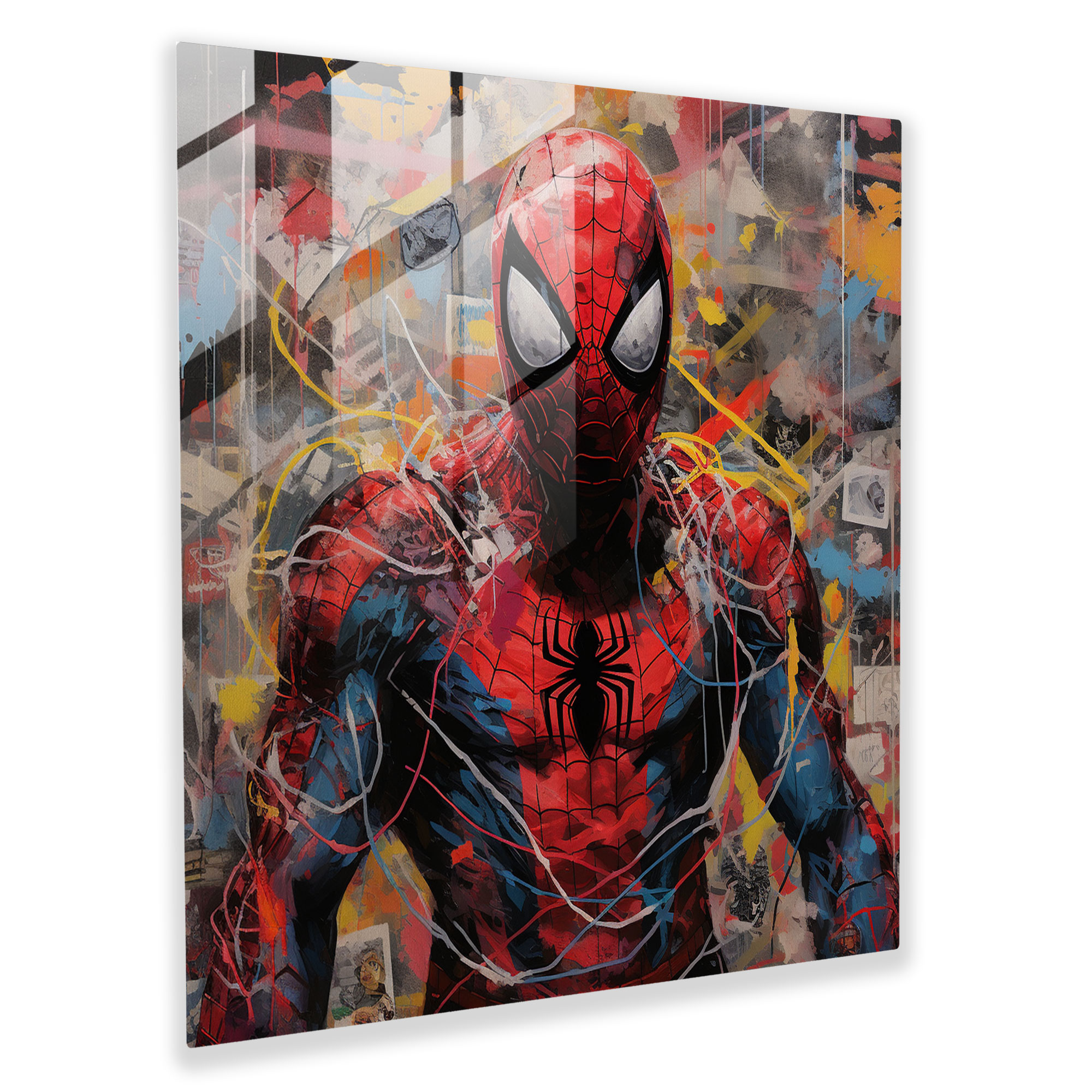 Contemporary Spider Man Glass Print - Spider Man, Modern Art, Glass Print, Mixed Media