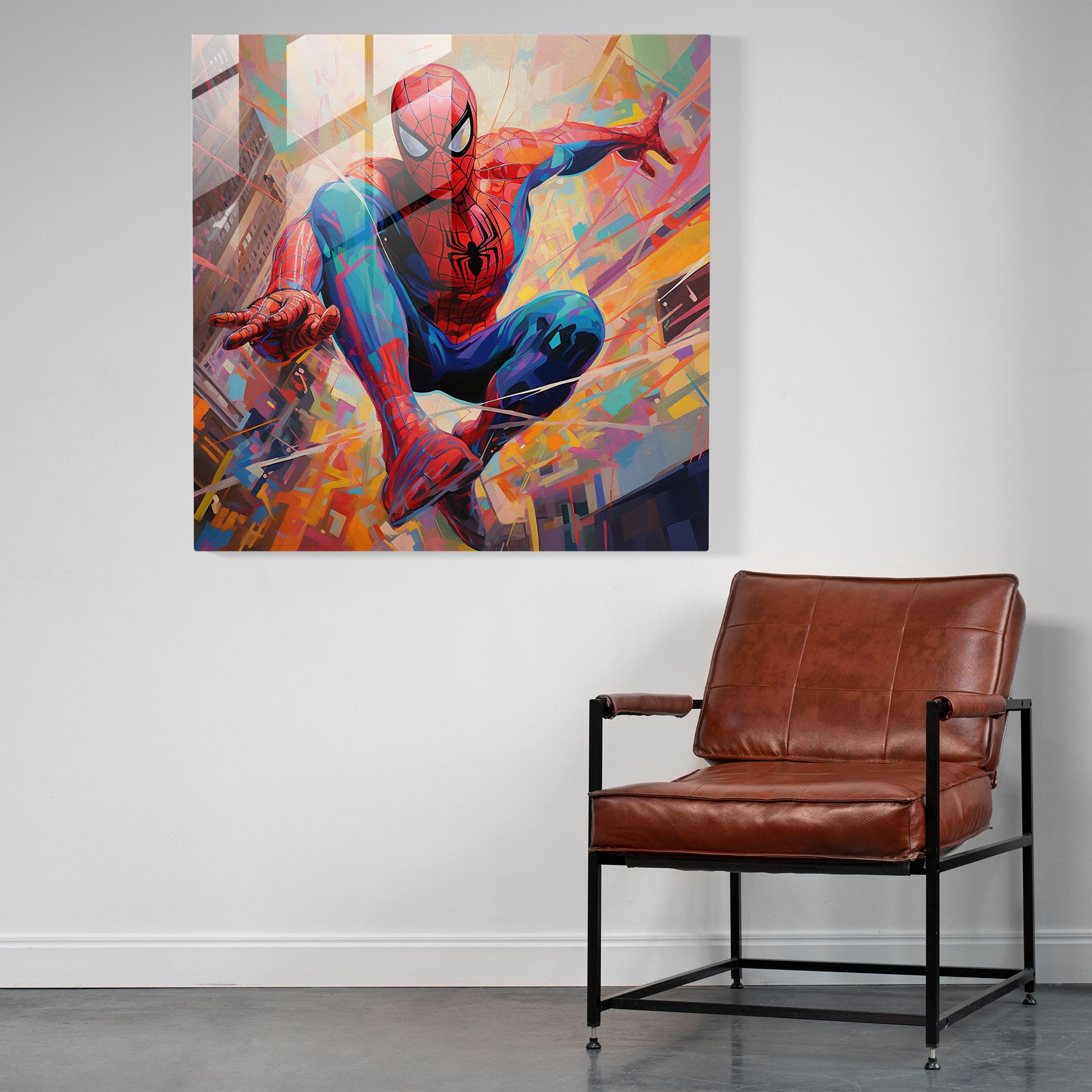 Spider-Man Swing Glass Print - Spider Man, Modern Art, Glass Print, Wall Decoration