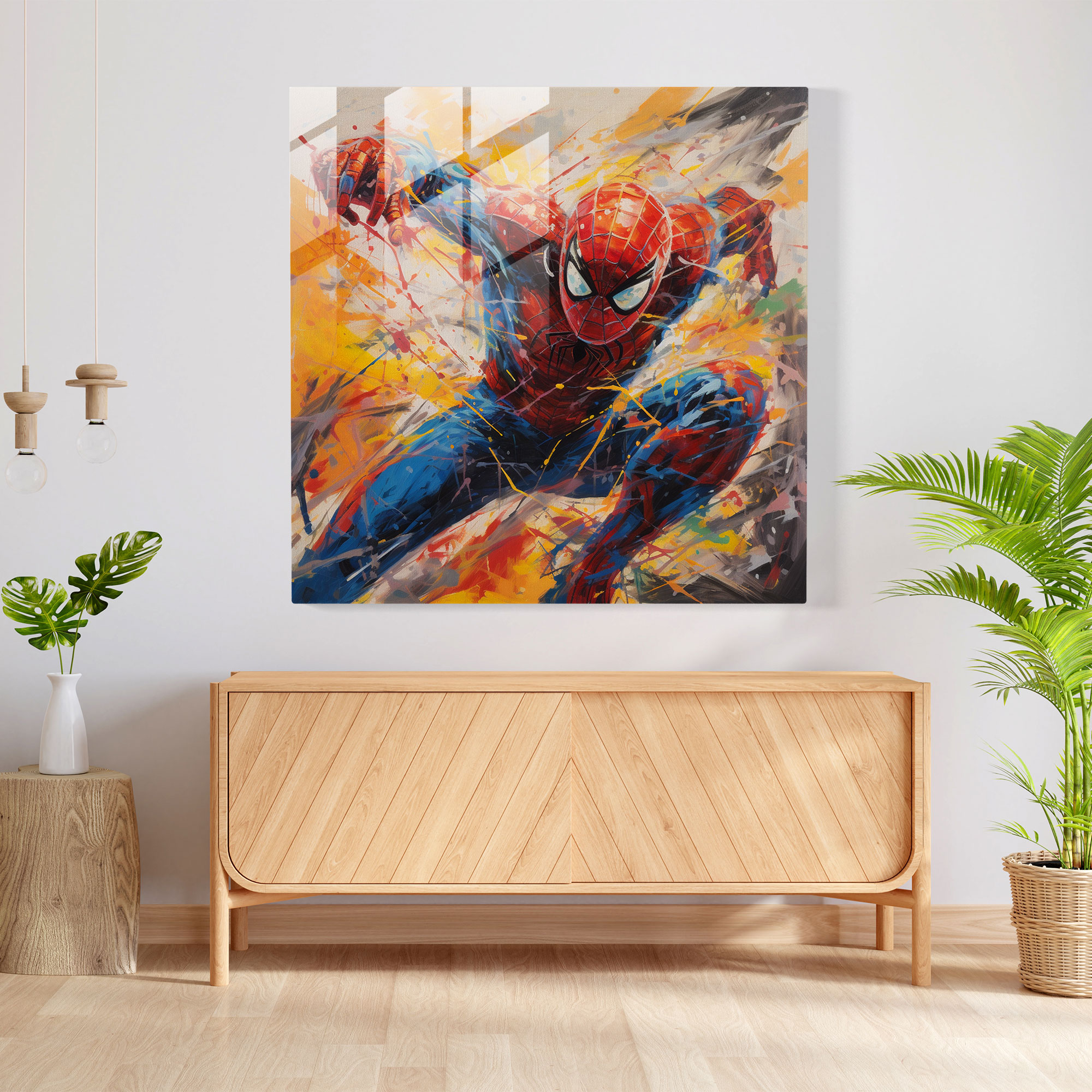 Abstract Spider-Man Glass Print - Spider Man, Modern Art, Spider-Man, Abstract Expressionist Painting