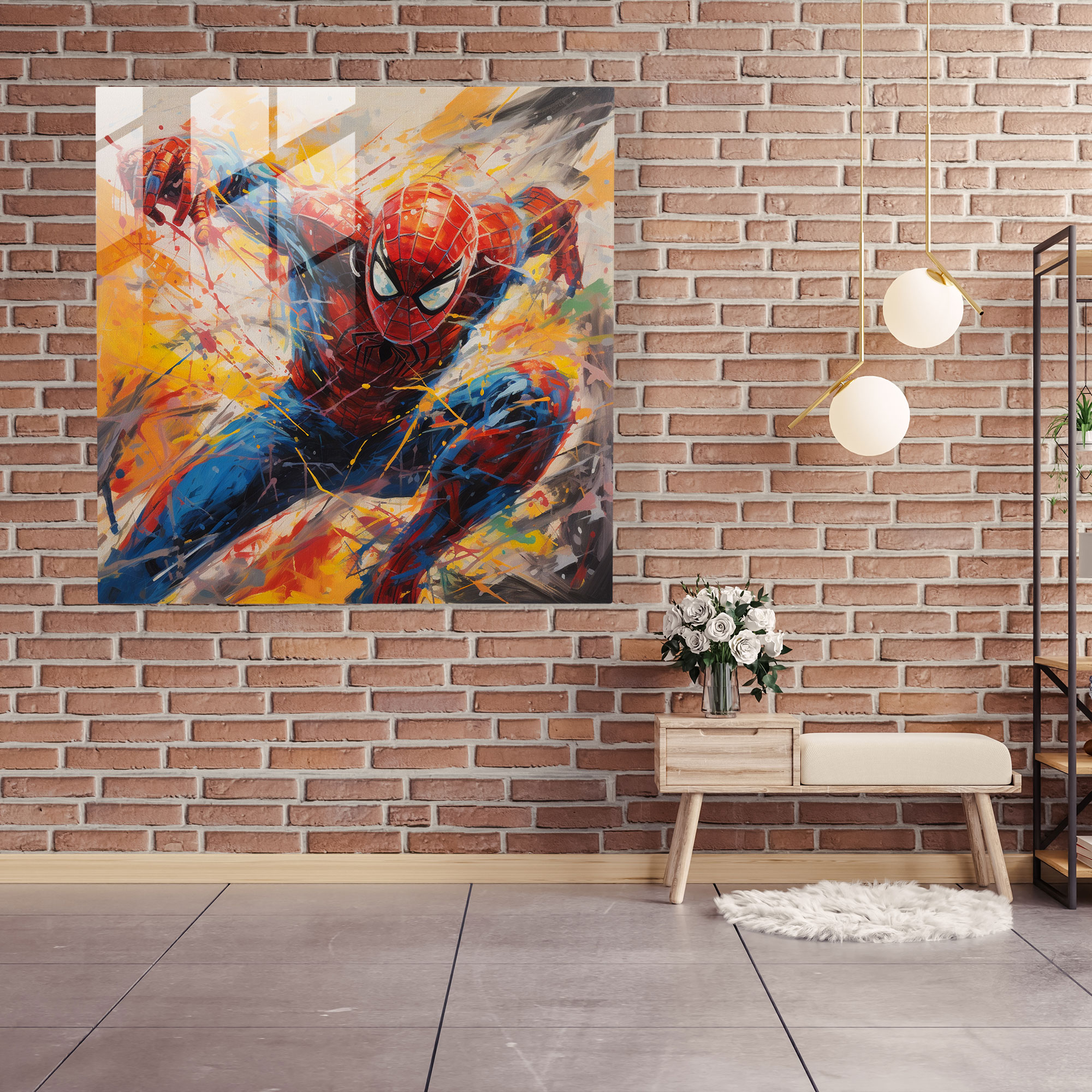 Abstract Spider-Man Glass Print - Spider Man, Modern Art, Spider-Man, Abstract Expressionist Painting