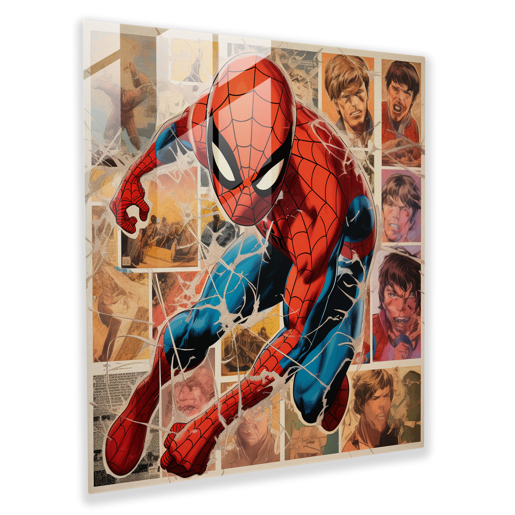 Spider-Man Comic Collage Glass Print - Spider Man, Spider-Man, Glass Print, Home Decoration
