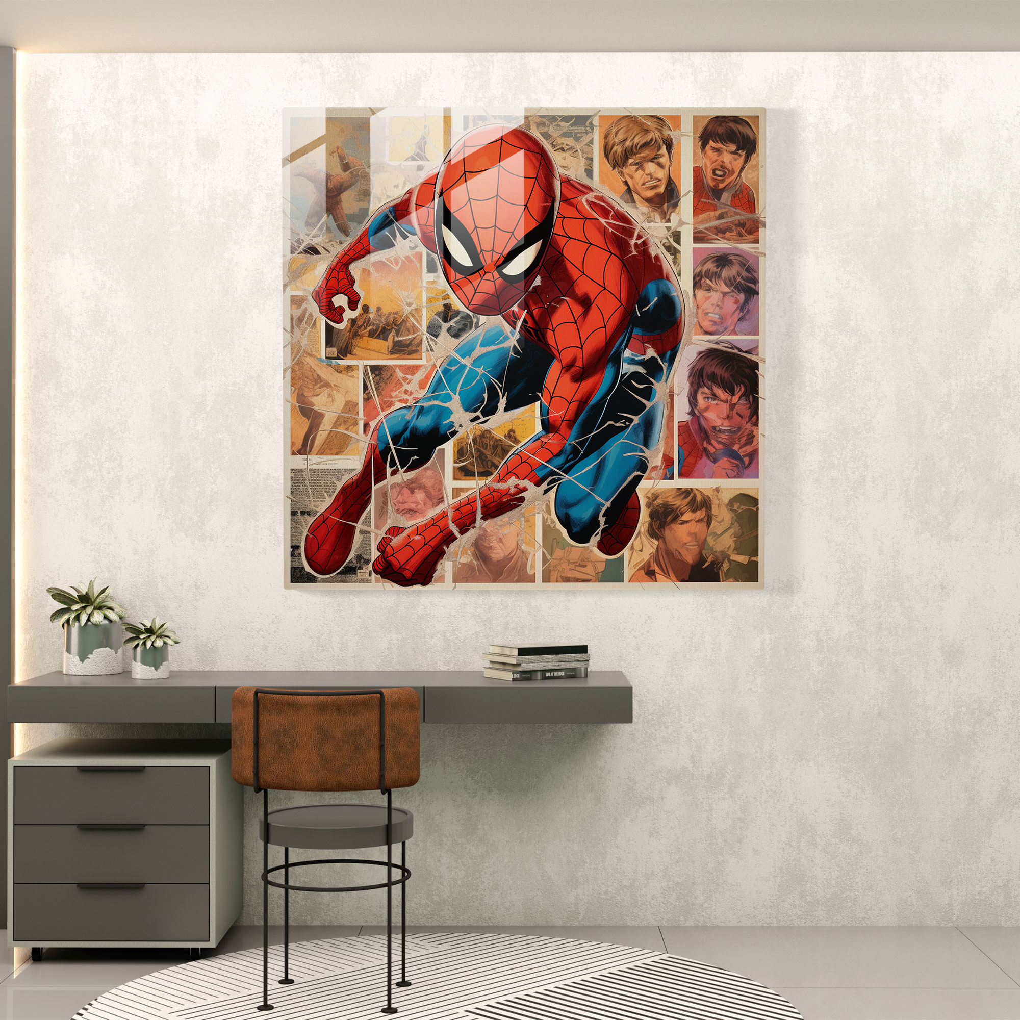 Spider-Man Comic Collage Glass Print - Spider Man, Spider-Man, Glass Print, Home Decoration