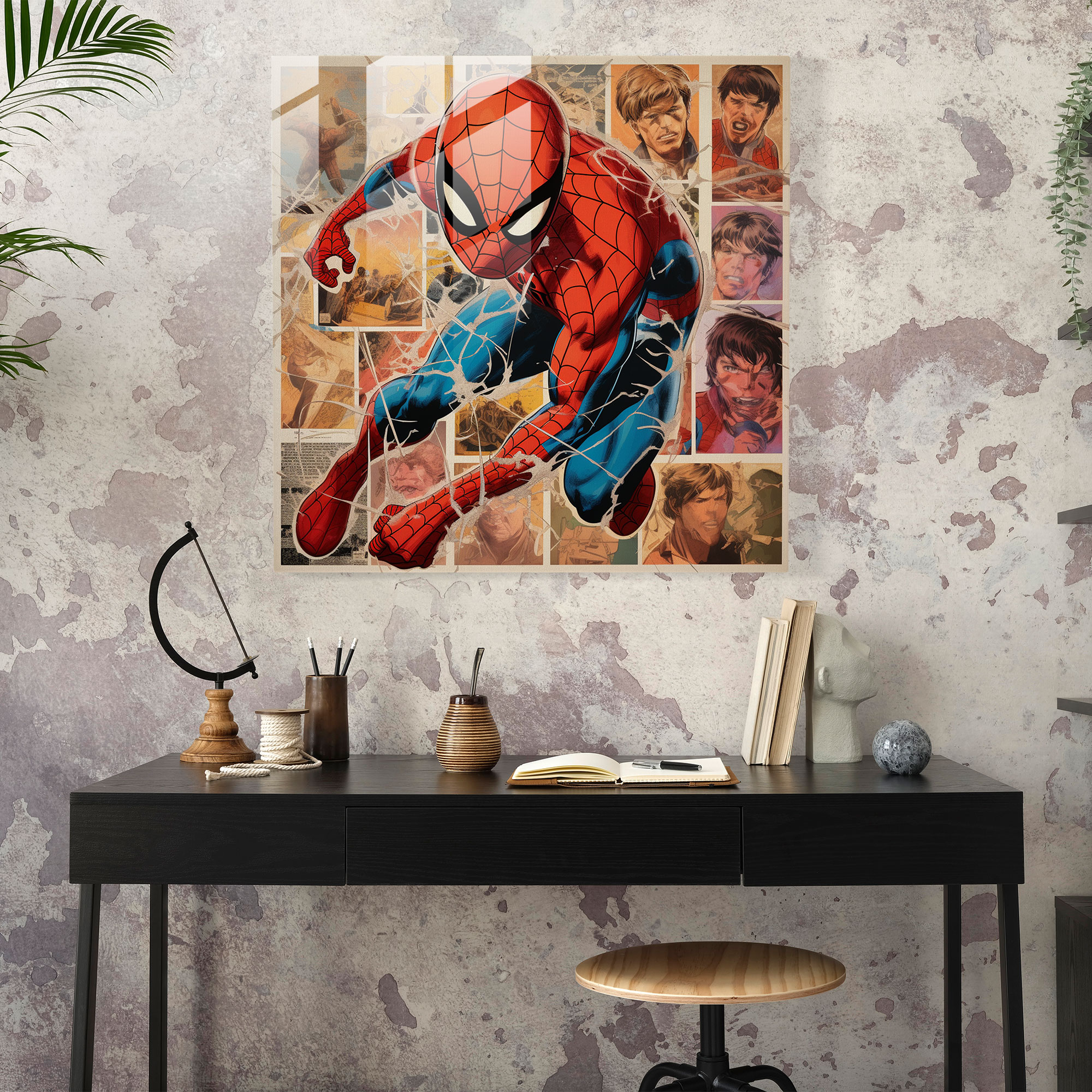 Spider-Man Comic Collage Glass Print - Spider Man, Spider-Man, Glass Print, Home Decoration