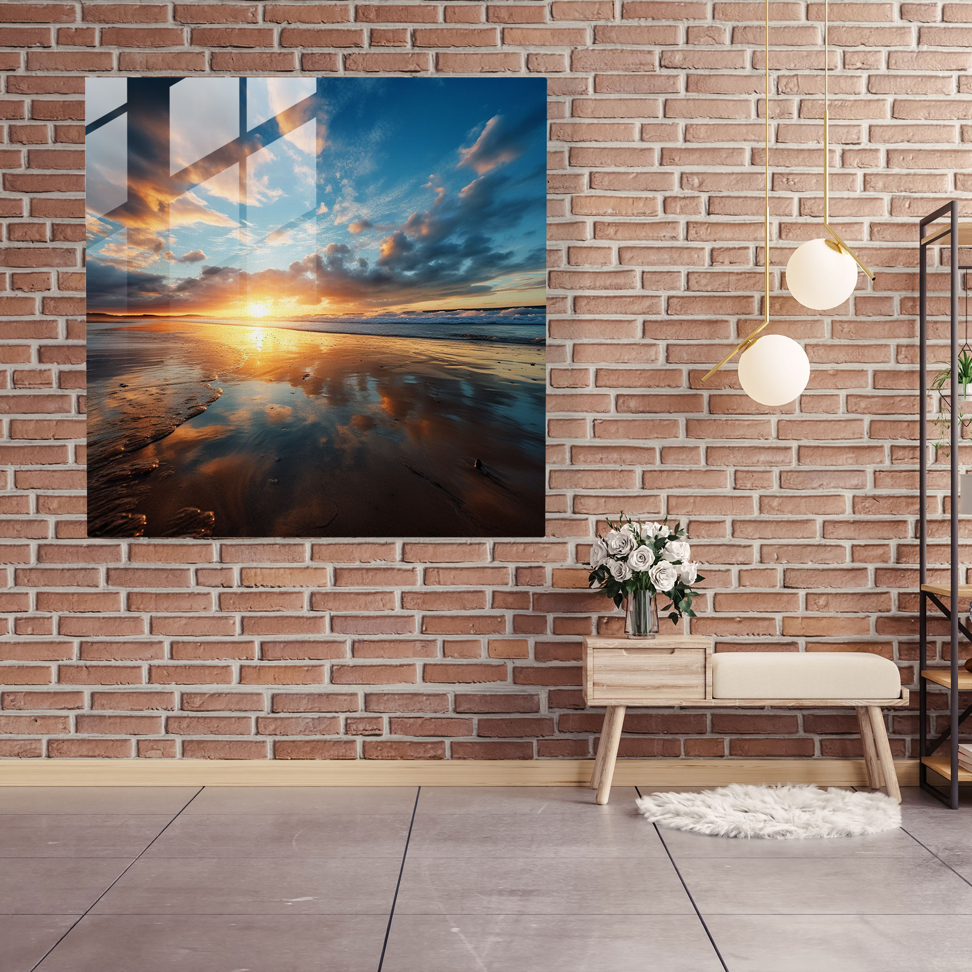 Beach Sunrise Glass Print - Sunrise, Beach, Wall Decoration, Modern Art