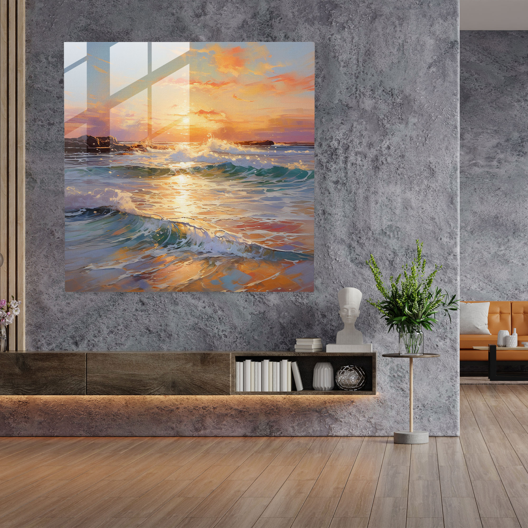 Coastal Serenity Glass Print - Sunrise, Glass Print, Wall Decoration, Coastal Scene